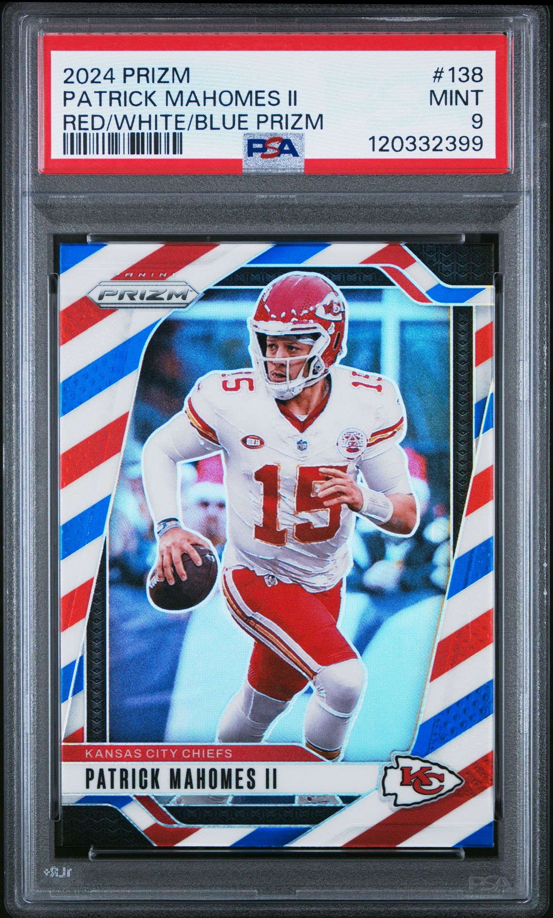 2024 Panini Prizm Patrick Mahomes Ii #138 (Red/White/Blue Prizm) Mint 9 front