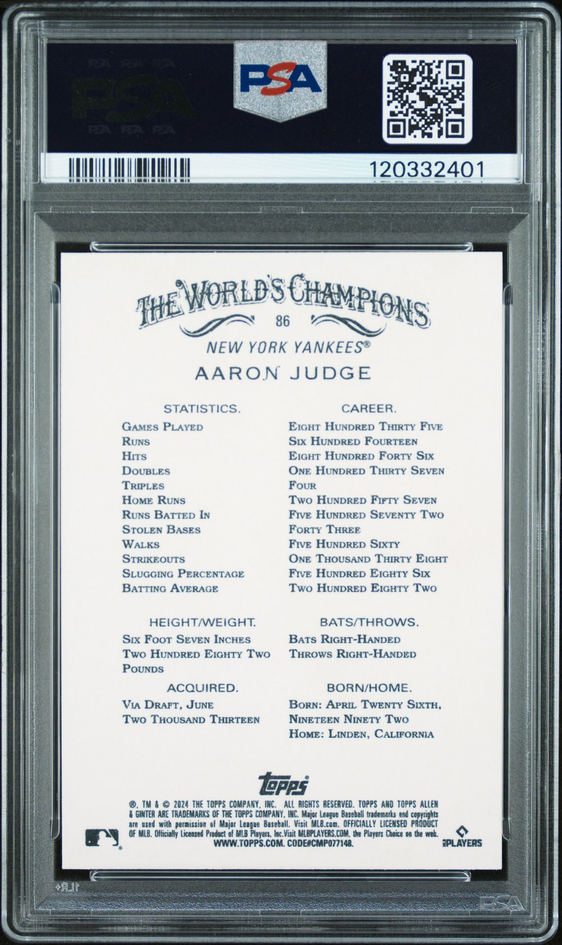 2024 Topps Allen & Ginter Aaron Judge #86 Mint 9 back