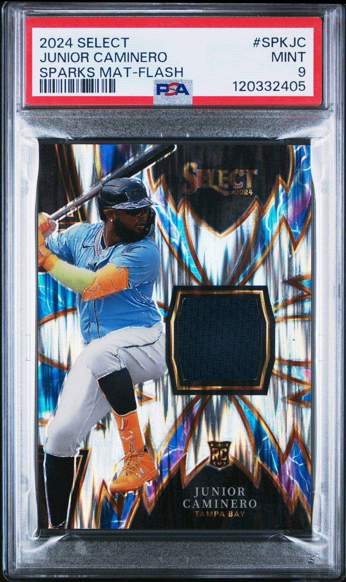2024 Panini Select Sparks Materials Junior Caminero #Spkjc (Sparks Mat-Flash) Mint 9 front