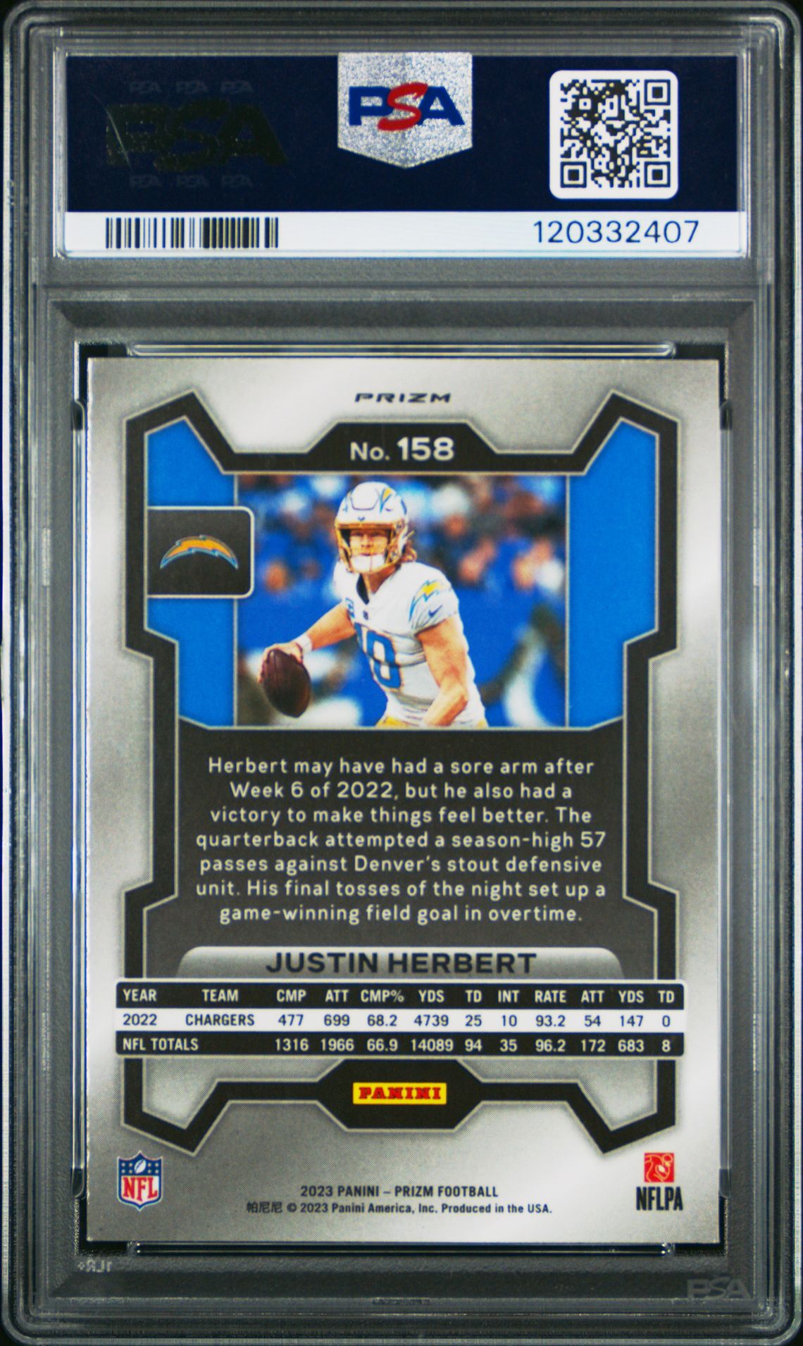 2023 Panini Prizm Justin Herbert #158 (Lazer Prizm) Mint 9 back