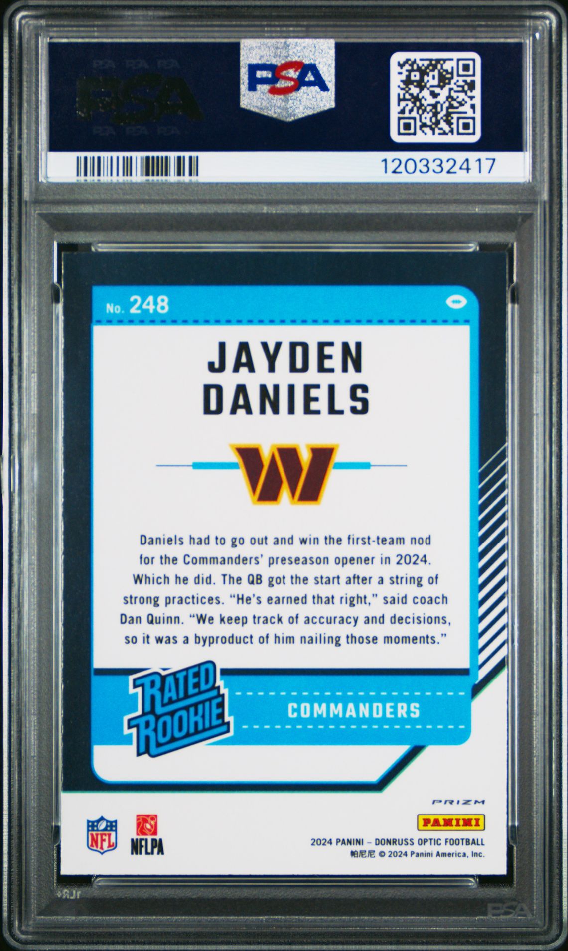 2024 Panini Donruss Optic Jayden Daniels #248 (Stars) Mint 9 back