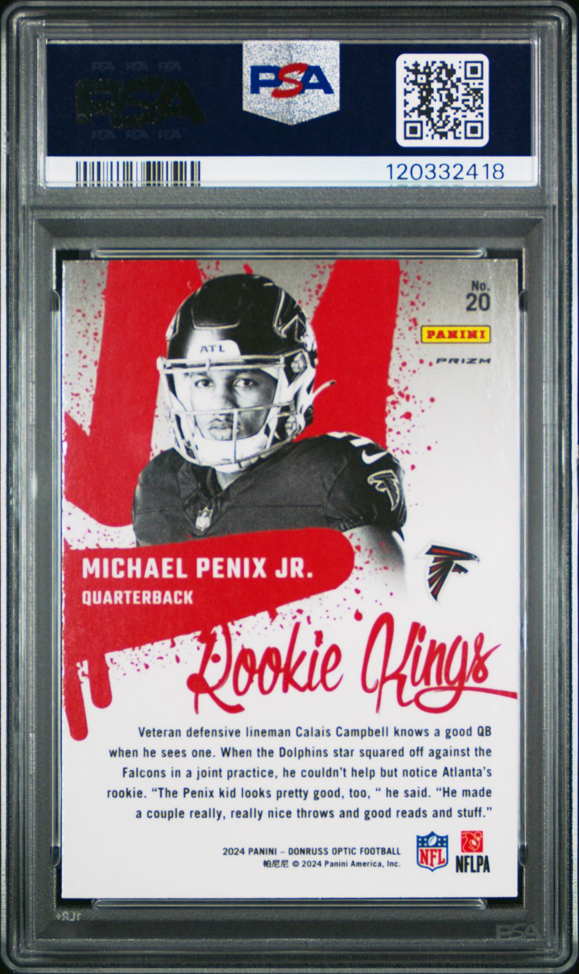 2024 Panini Donruss Optic Rookie Kings Michael Penix Jr. #20 Gem Mt 10 back