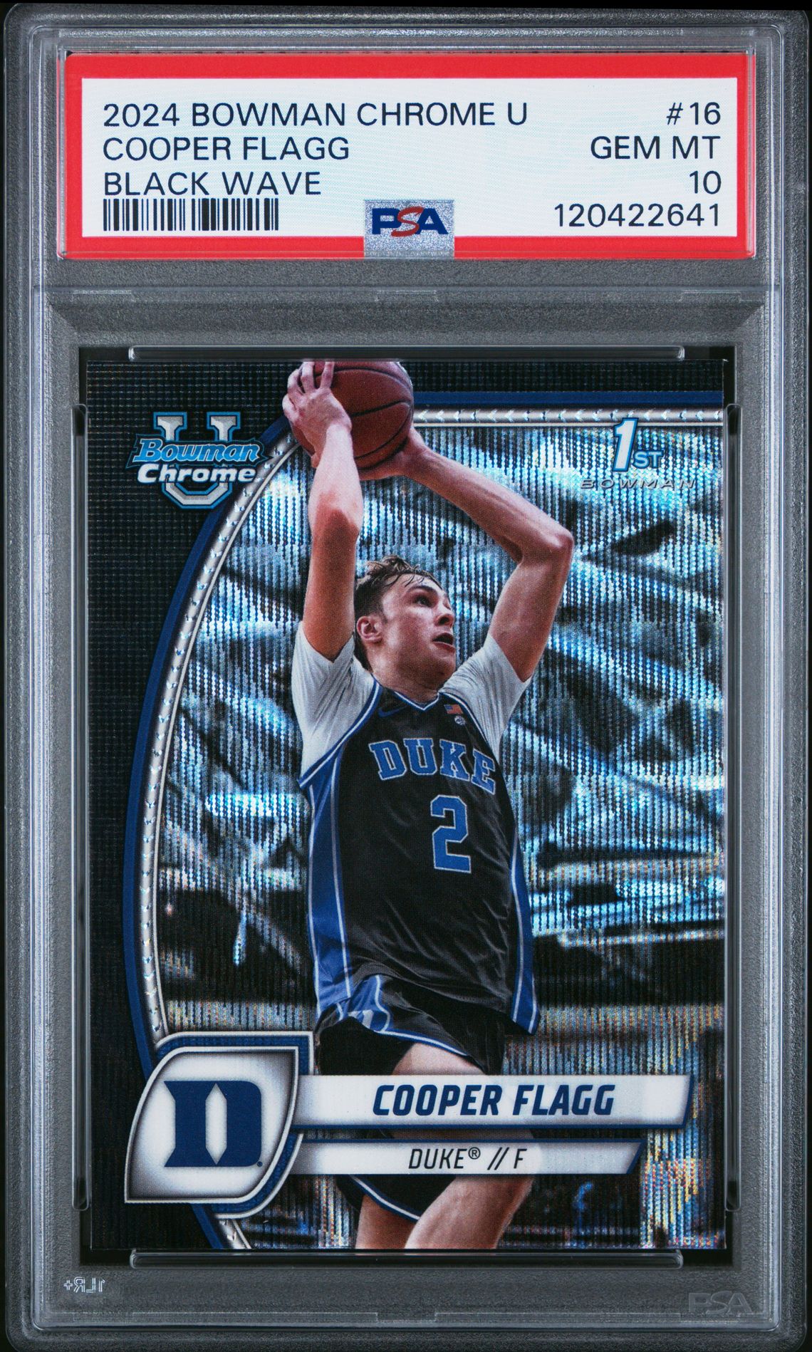 2024 Bowman Chrome University Cooper Flagg #16 (Black Wave) Gem Mt 10 front