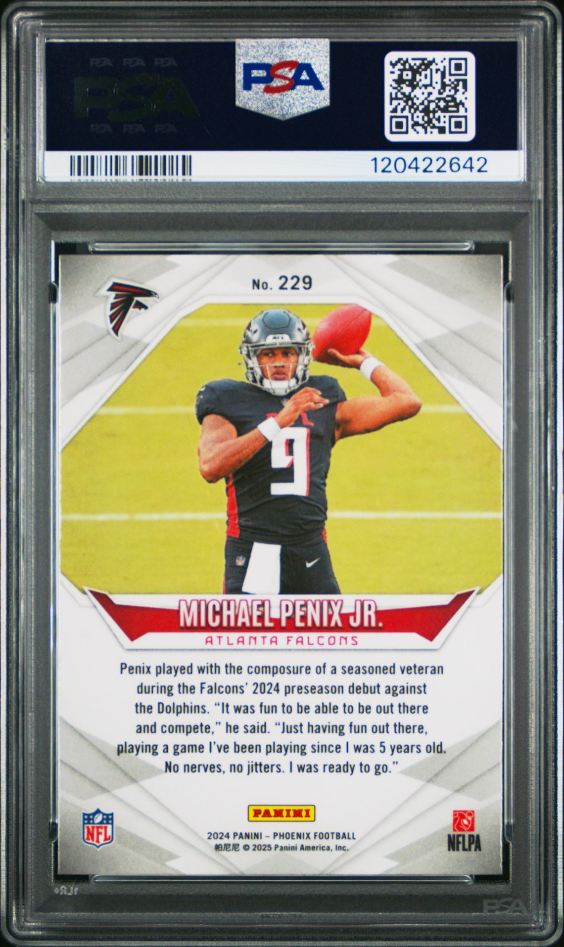 2024 Panini Phoenix Michael Penix Jr. #229 (Ice) Gem Mt 10 back