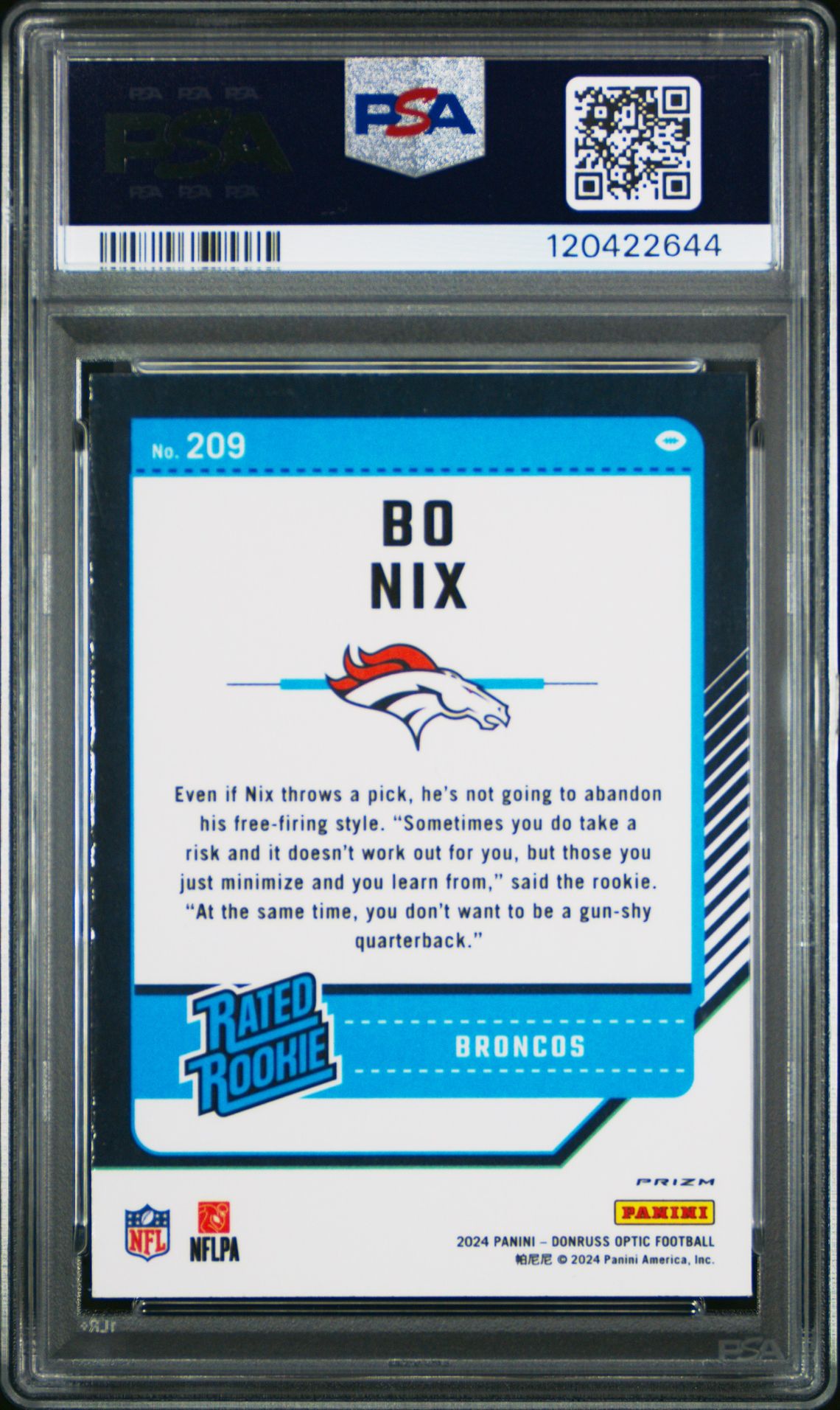 2024 Panini Donruss Optic Bo Nix #209 (Purple Shock) Nm-Mt 8 back