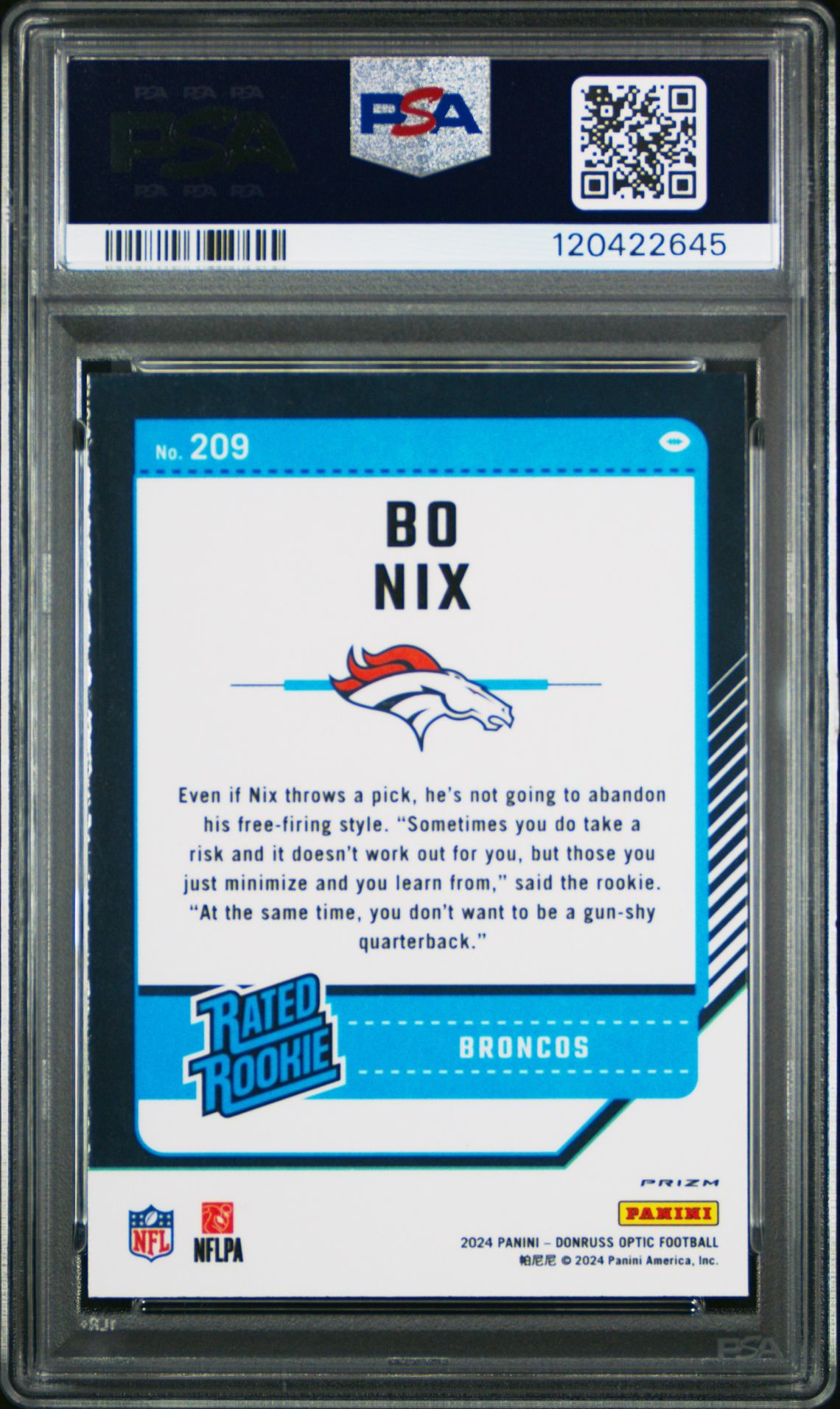 2024 Panini Donruss Optic Bo Nix #209 (Purple Shock) Nm-Mt 8 back