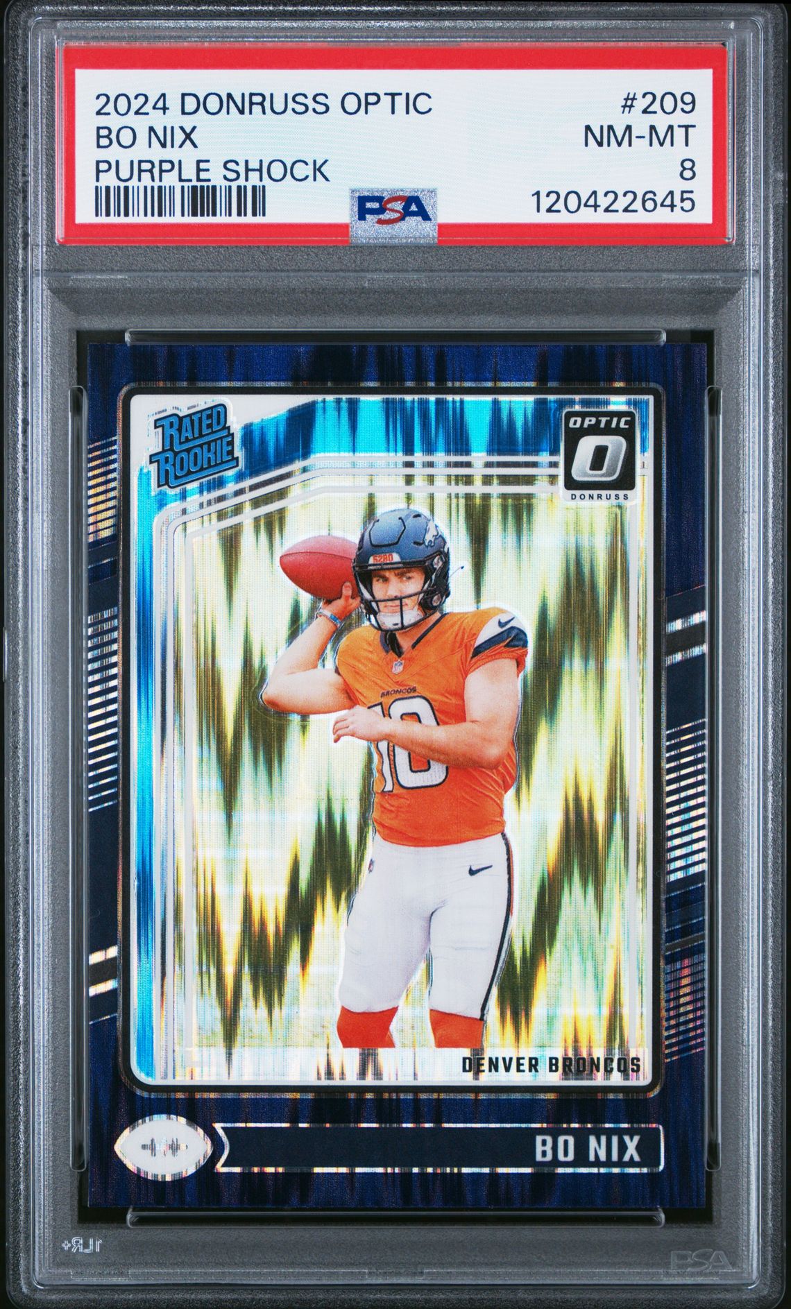 2024 Panini Donruss Optic Bo Nix #209 (Purple Shock) Nm-Mt 8 front