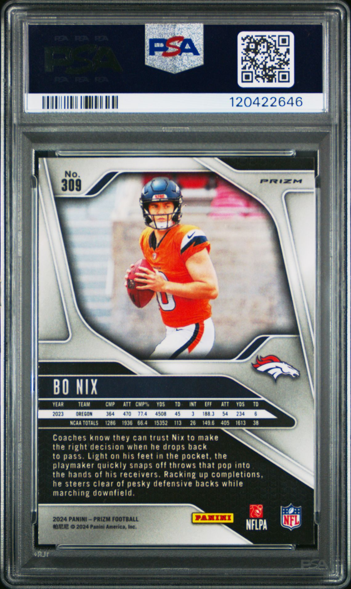 2024 Panini Prizm Bo Nix #309 (Red/White/Blue Prizm) Mint 9 back