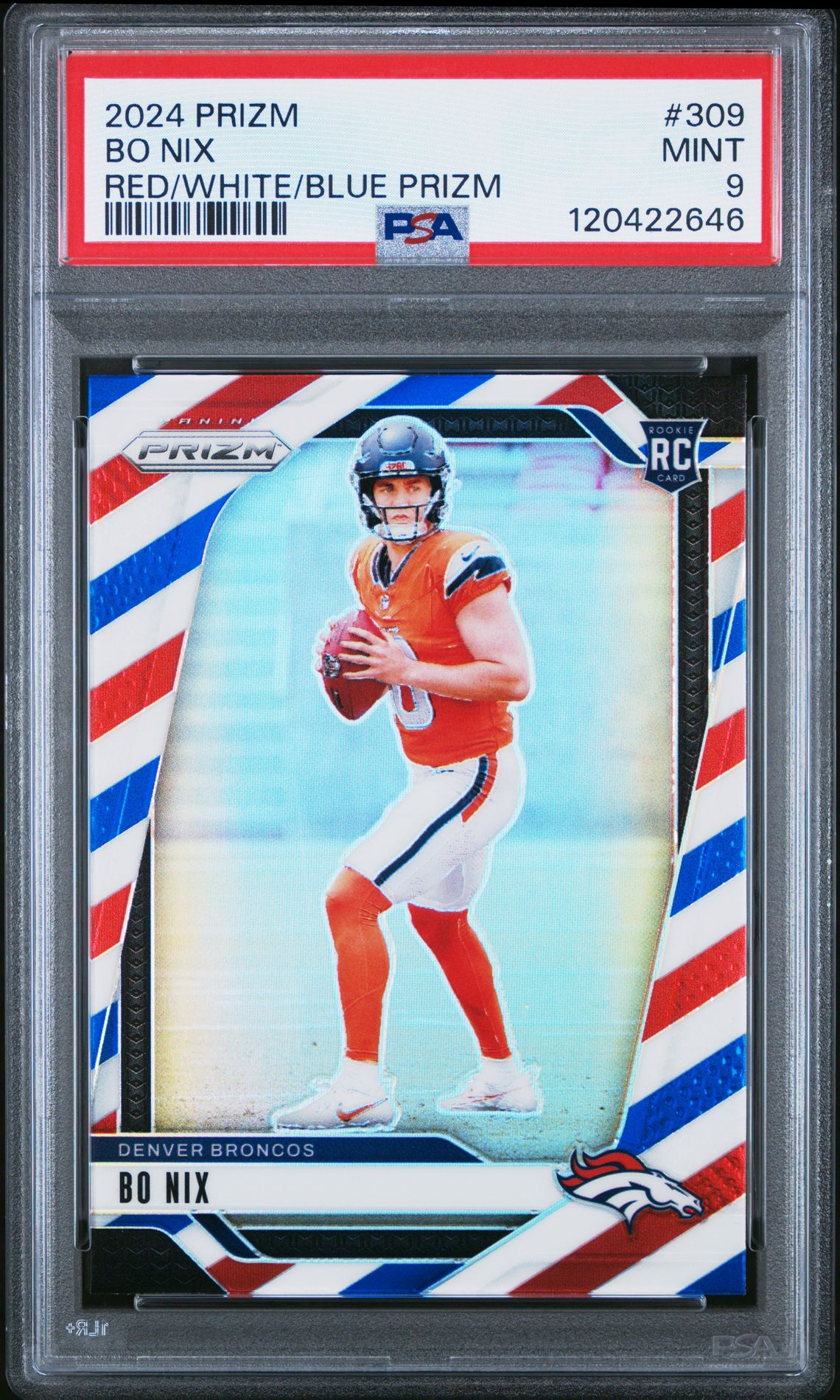 2024 Panini Prizm Bo Nix #309 (Red/White/Blue Prizm) Mint 9 front