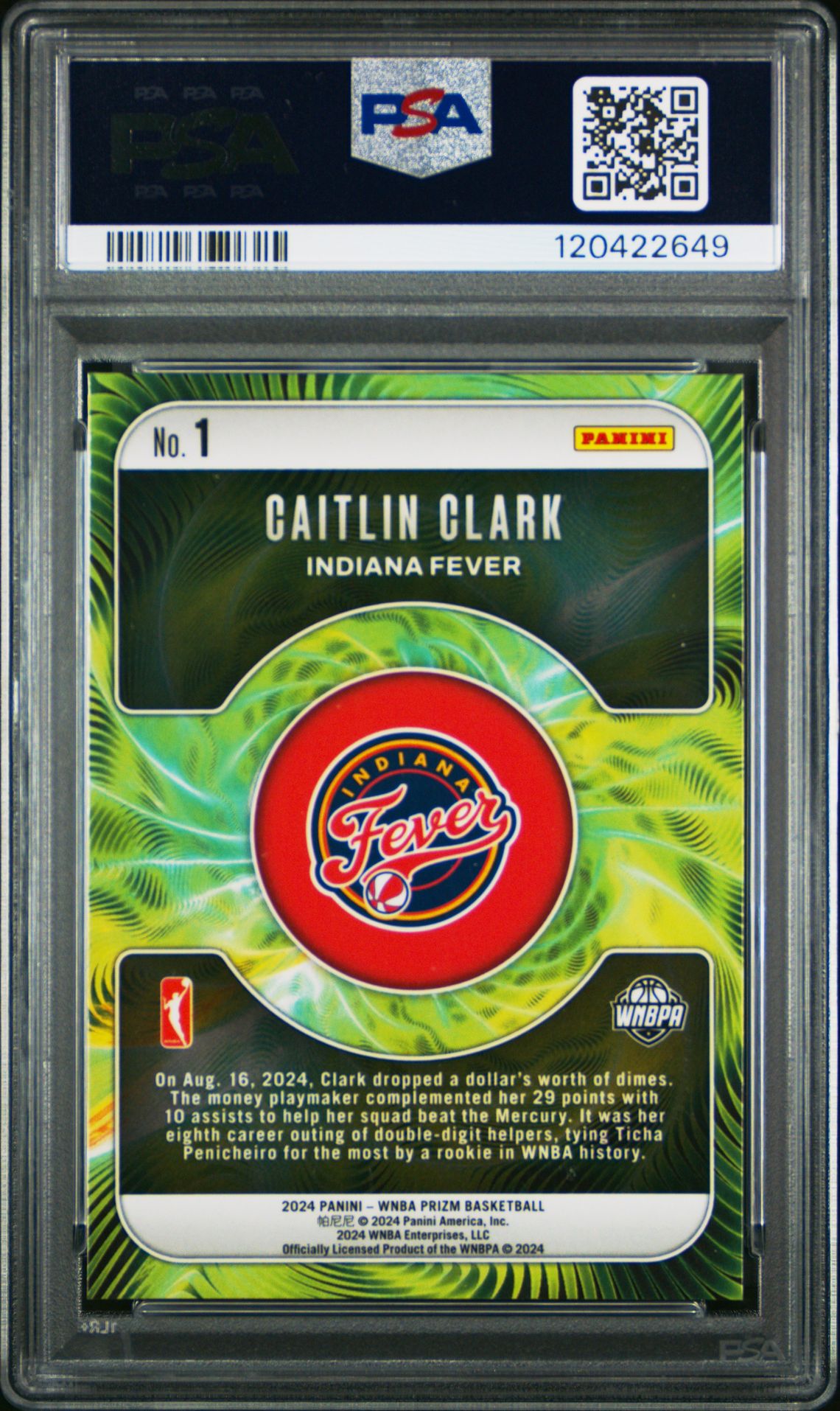 2024 Panini Prizm Wnba Fractal Caitlin Clark #1 Gem Mt 10 back