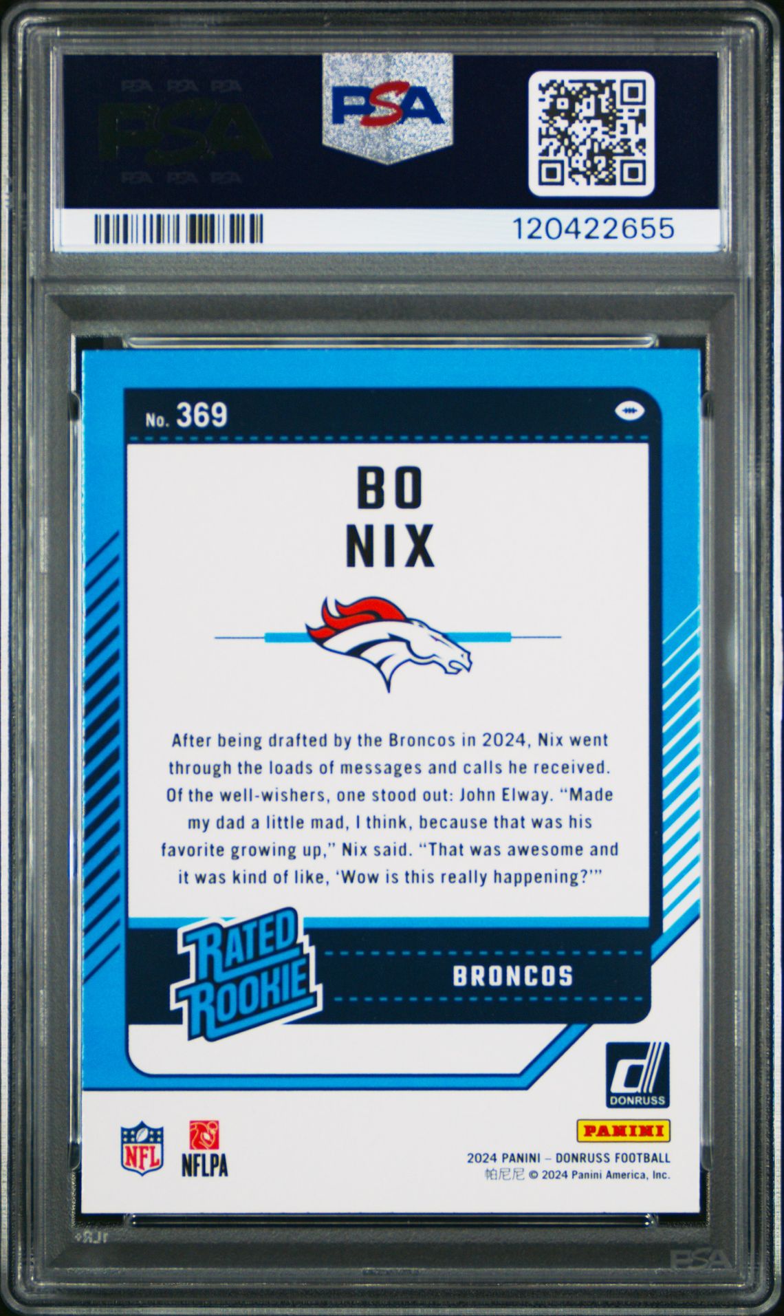 2024 Panini Donruss Bo Nix #369 Gem Mt 10 back