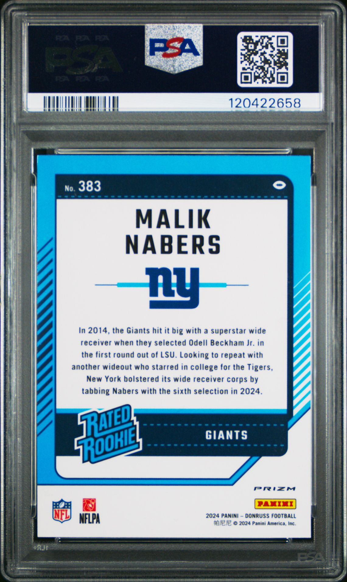 2024 Panini Donruss Malik Nabers #383 (Optic Preview-Red Wave) Gem Mt 10 back