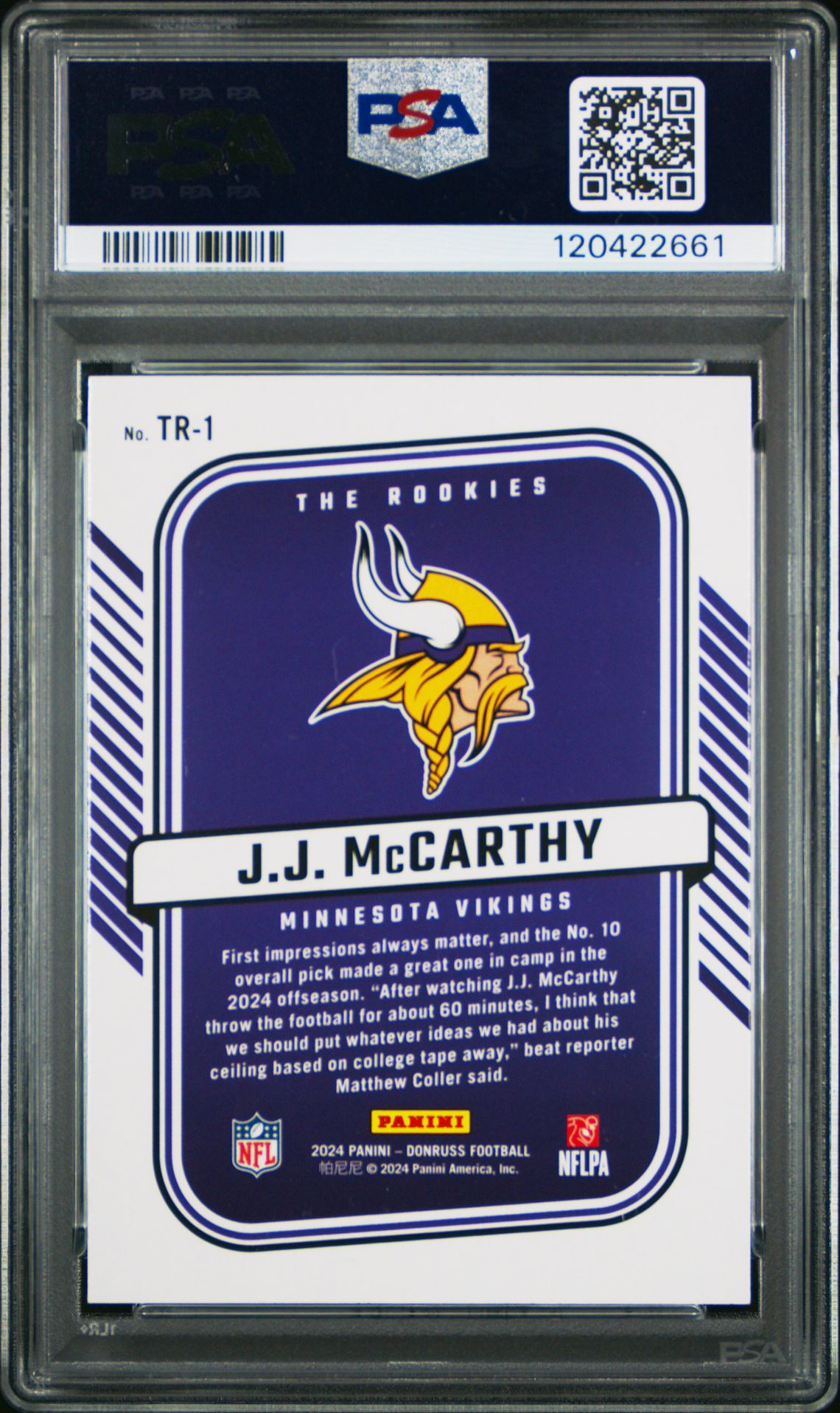 2024 Panini Donruss The Rookies Jj Mccarthy #Tr1 Mint 9 back