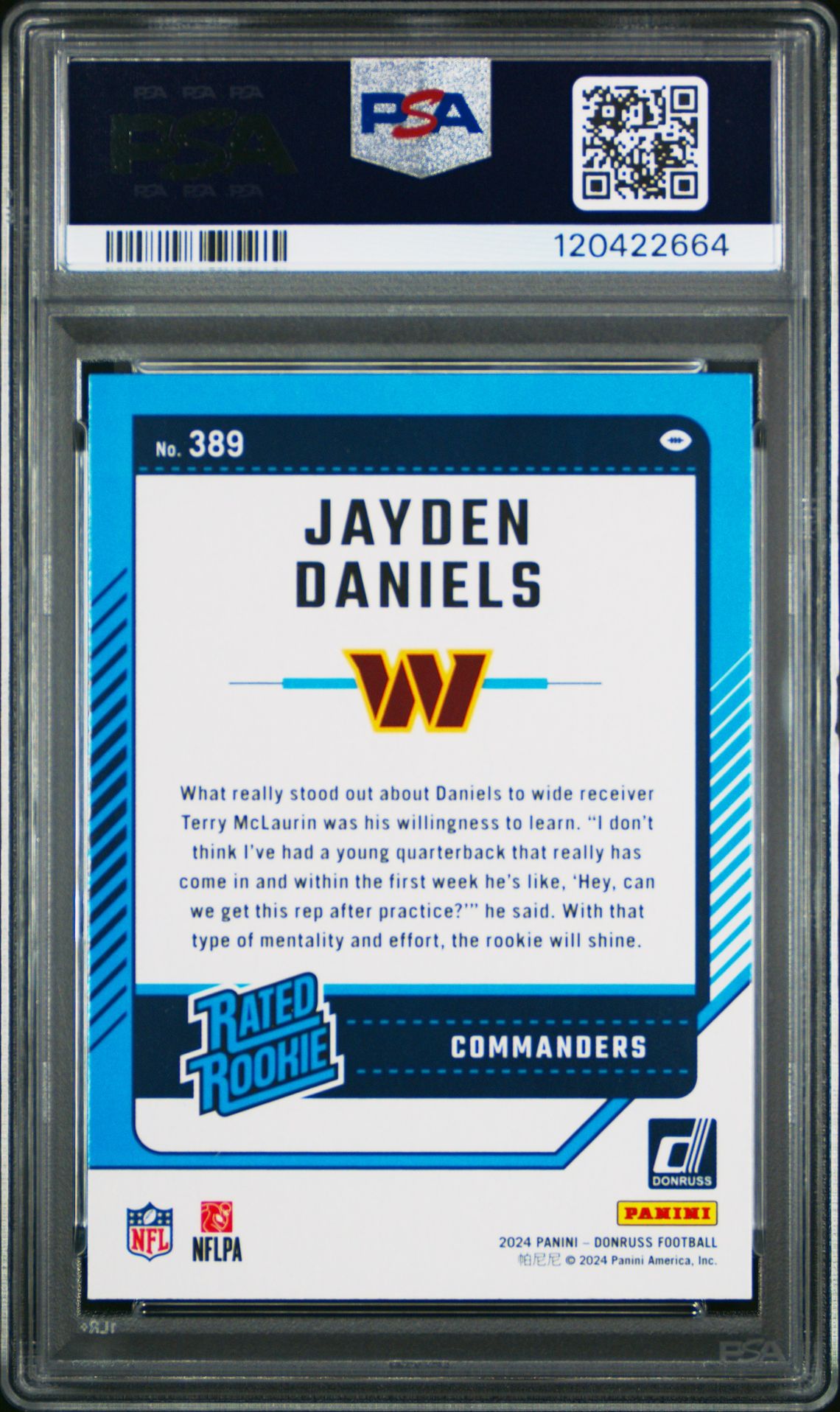 2024 Panini Donruss Jayden Daniels #389 Gem Mt 10 back