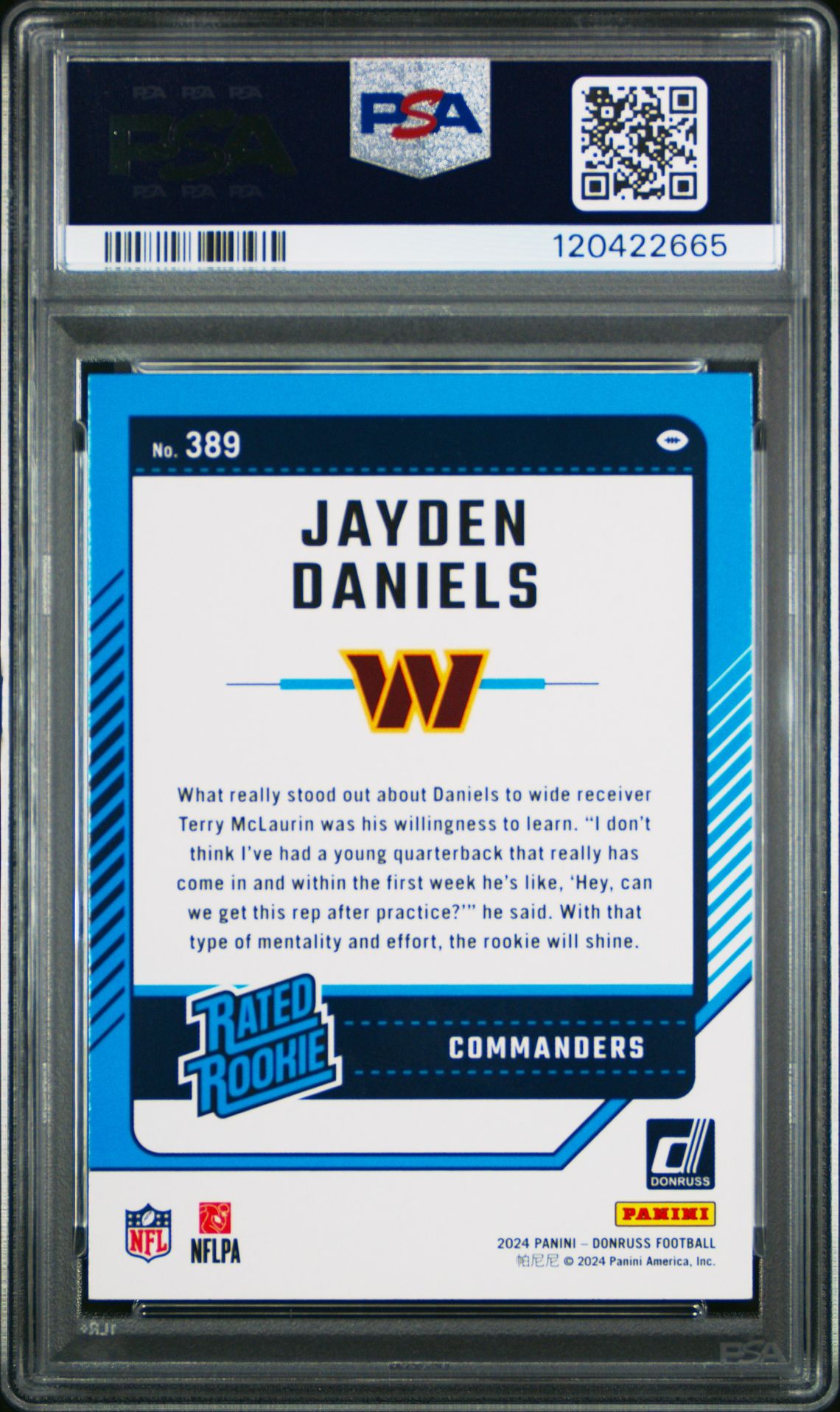 2024 Panini Donruss Jayden Daniels #389 Mint 9 back
