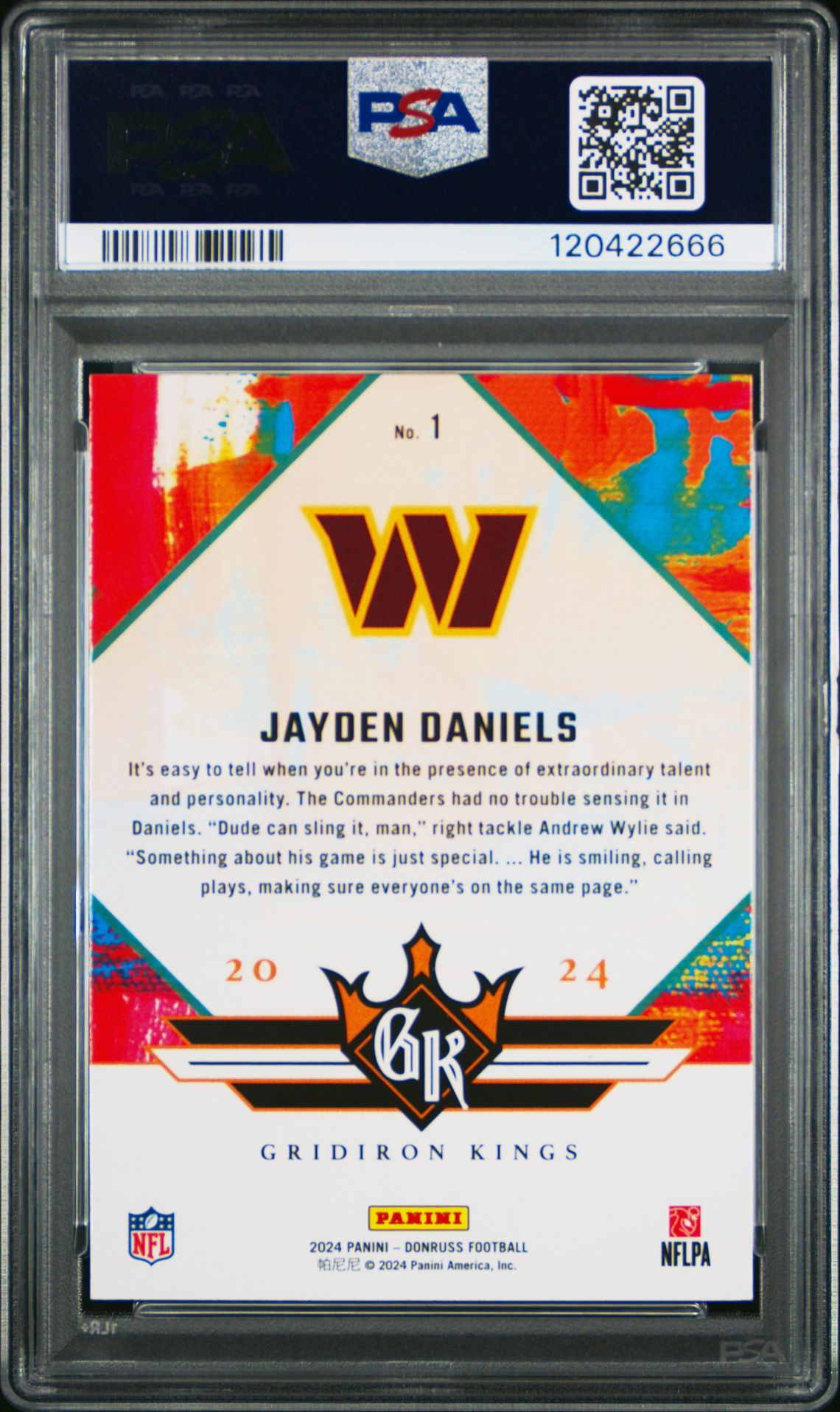 2024 Panini Donruss Rookie Gridiron Kings Jayden Daniels #1 Gem Mt 10 back