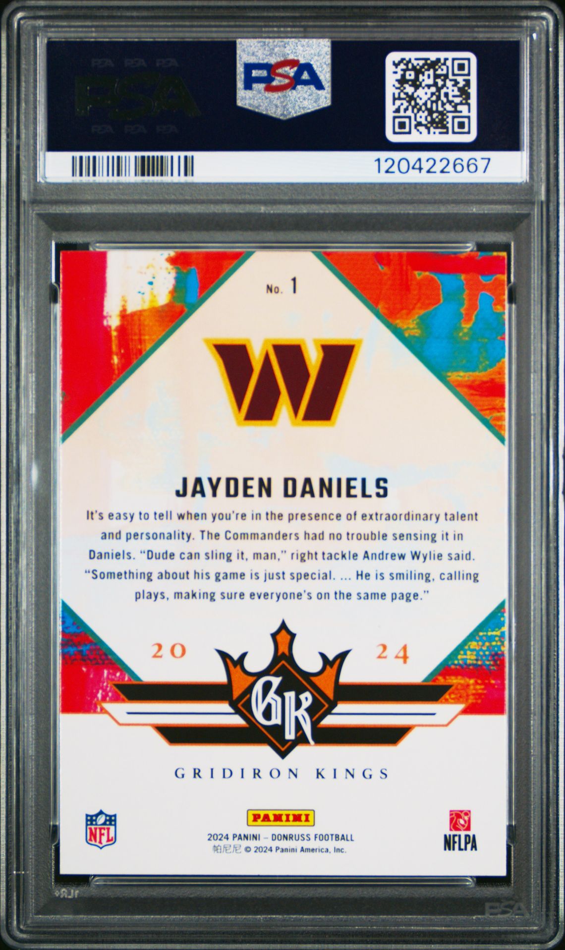 2024 Panini Donruss Rookie Gridiron Kings Jayden Daniels #1 Gem Mt 10 back