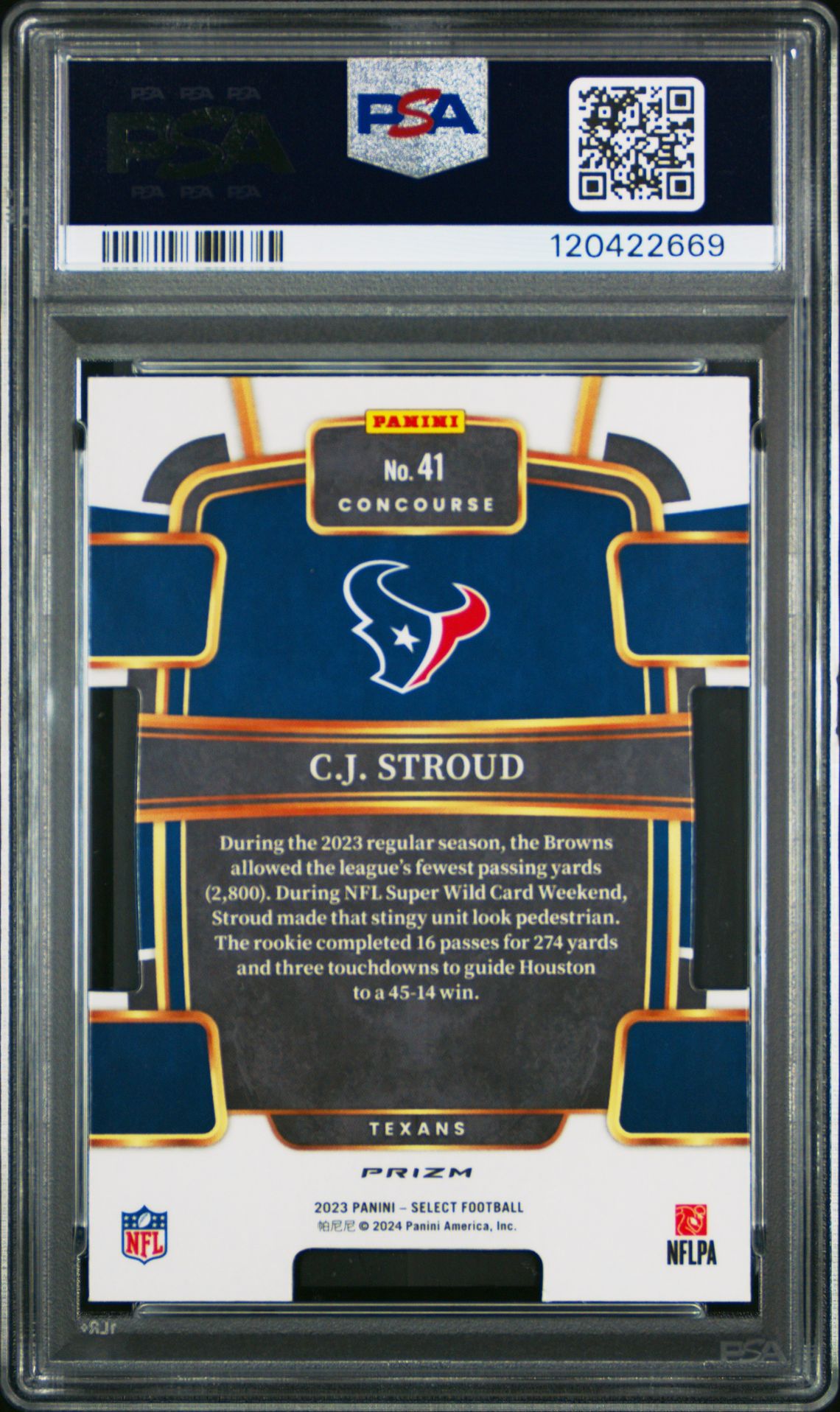 2023 Panini Select Cj Stroud #41 (Die-Cut Red & Blue Prizm) Mint 9 back