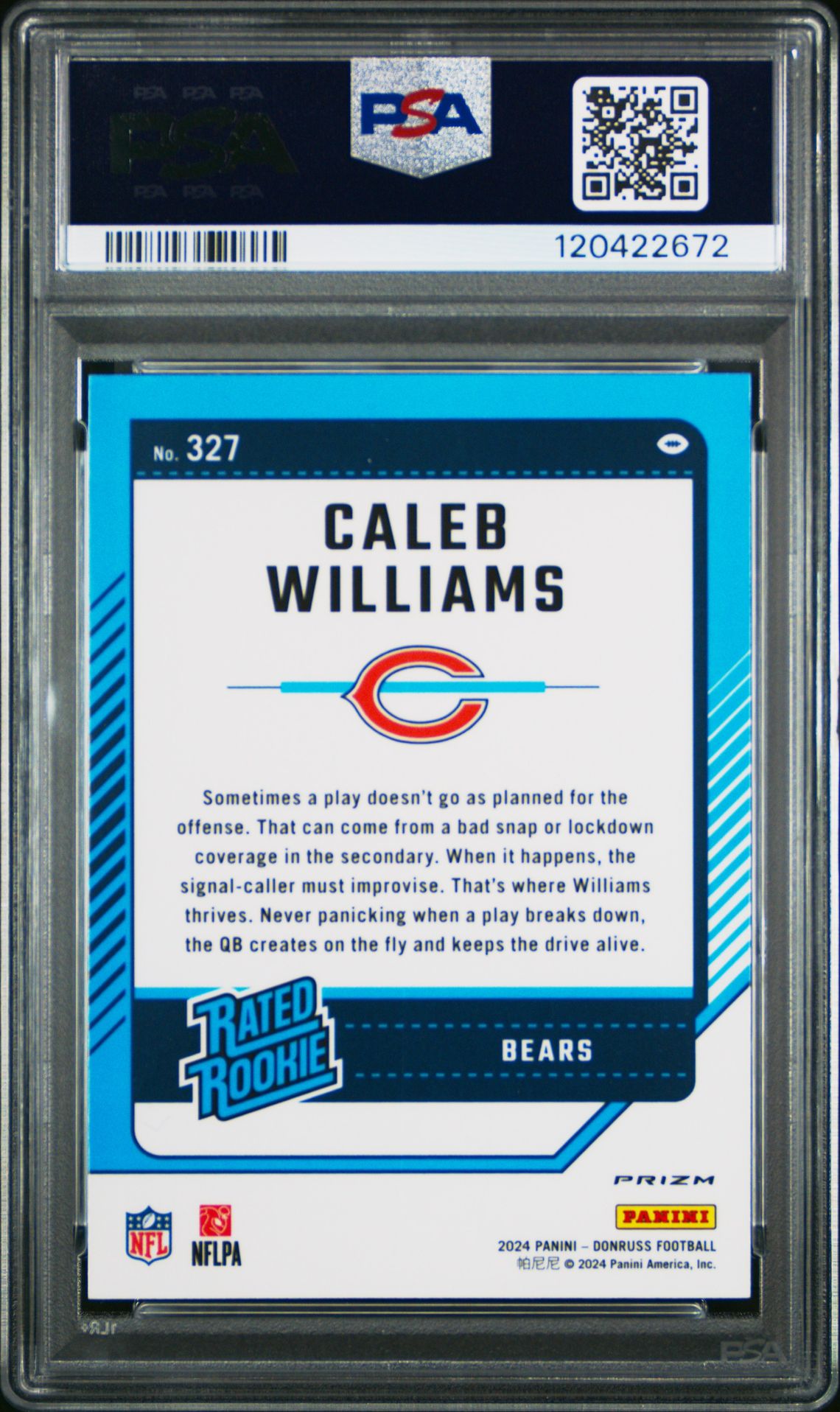 2024 Panini Donruss Caleb Williams #327 (Optic Preview-Red Wave) Gem Mt 10 back