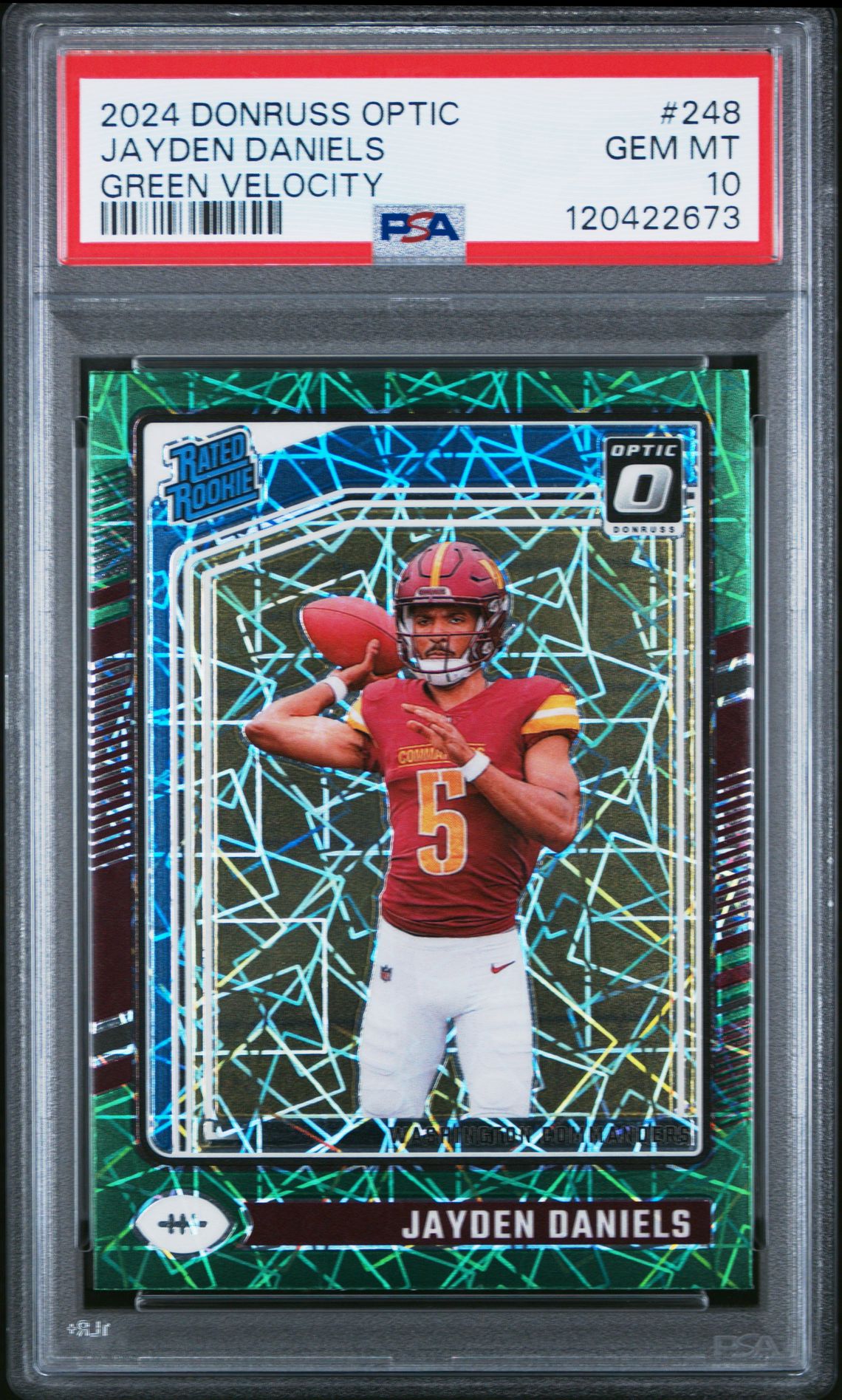 2024 Panini Donruss Optic Jayden Daniels #248 (Green Velocity) Gem Mt 10 front