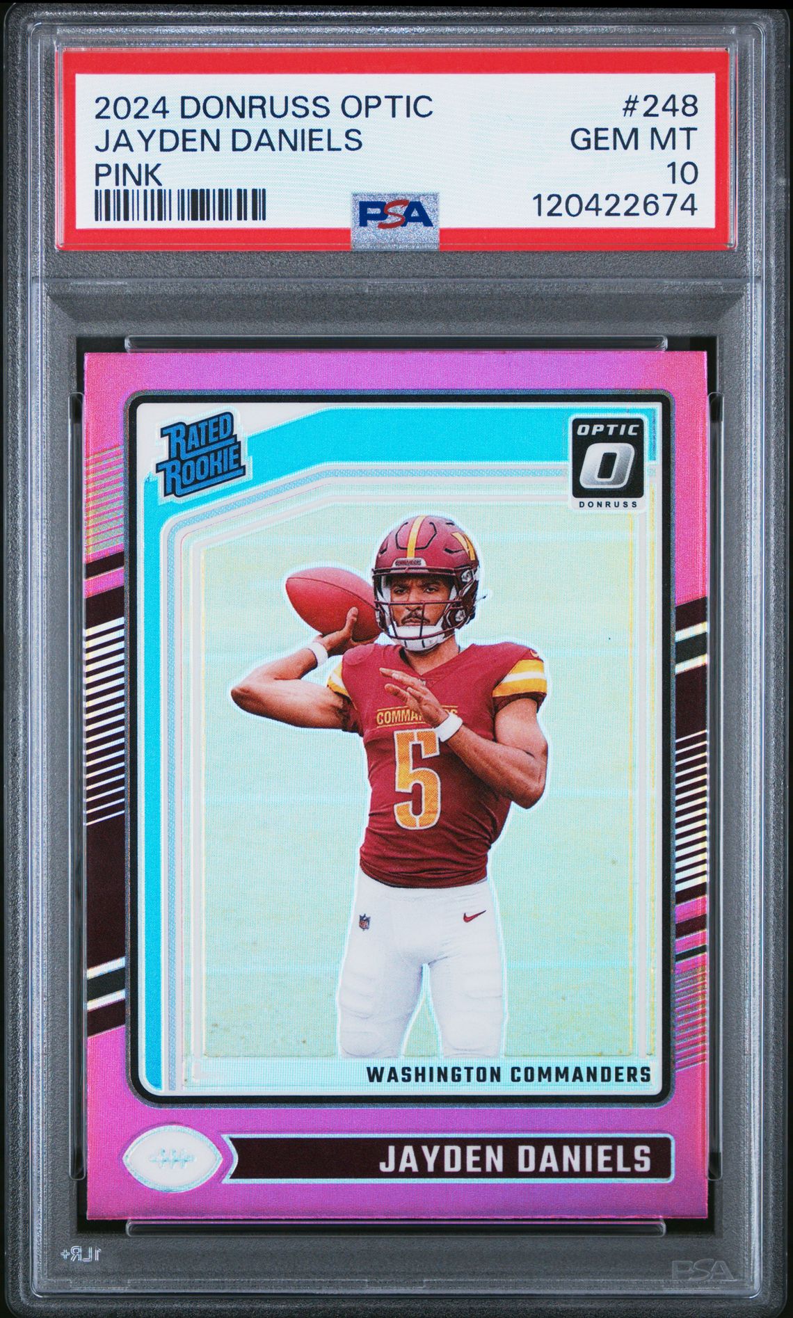 2024 Panini Donruss Optic Jayden Daniels #248 (Pink) Gem Mt 10 front