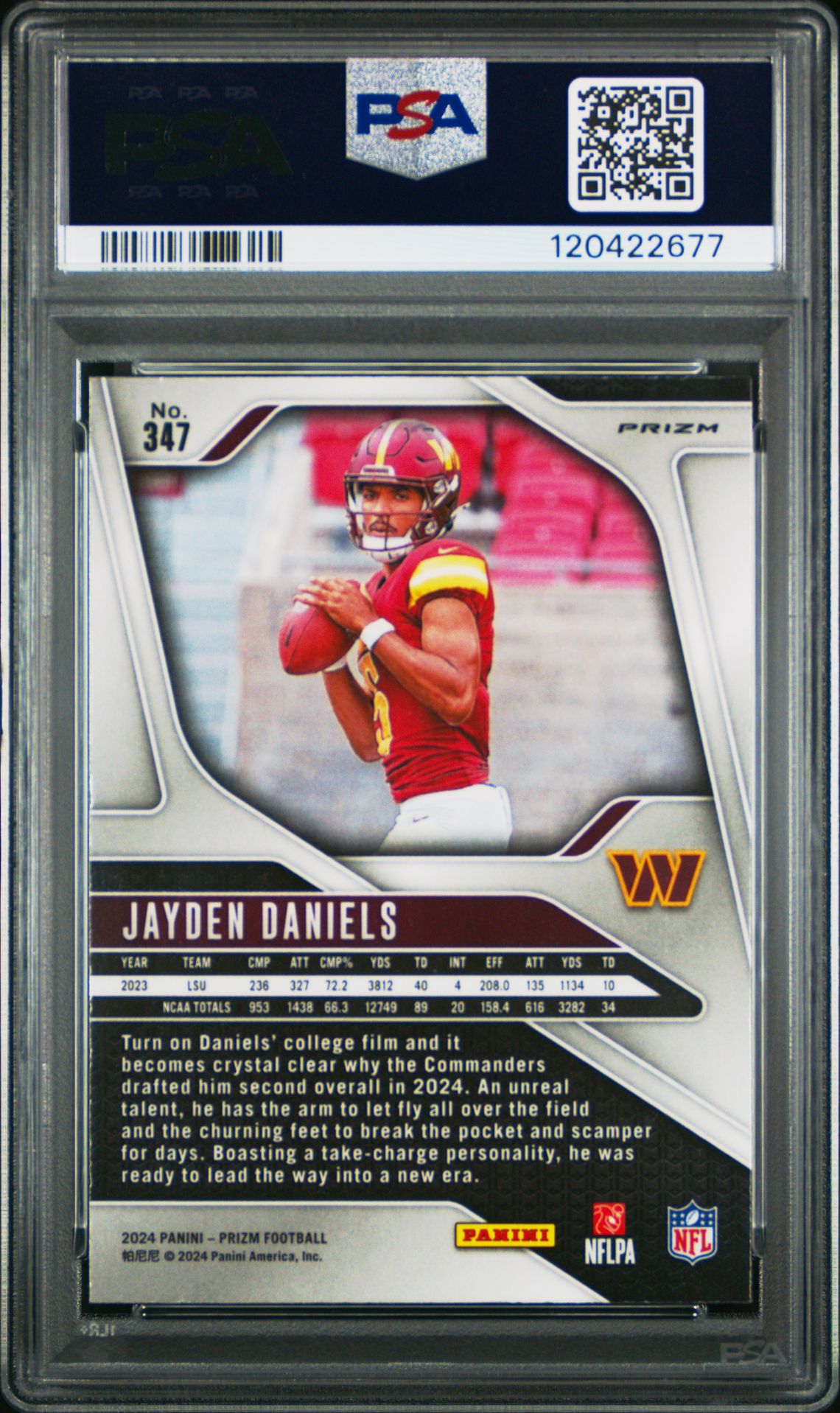 2024 Panini Prizm Jayden Daniels #347 (Green Wave) Gem Mt 10 back
