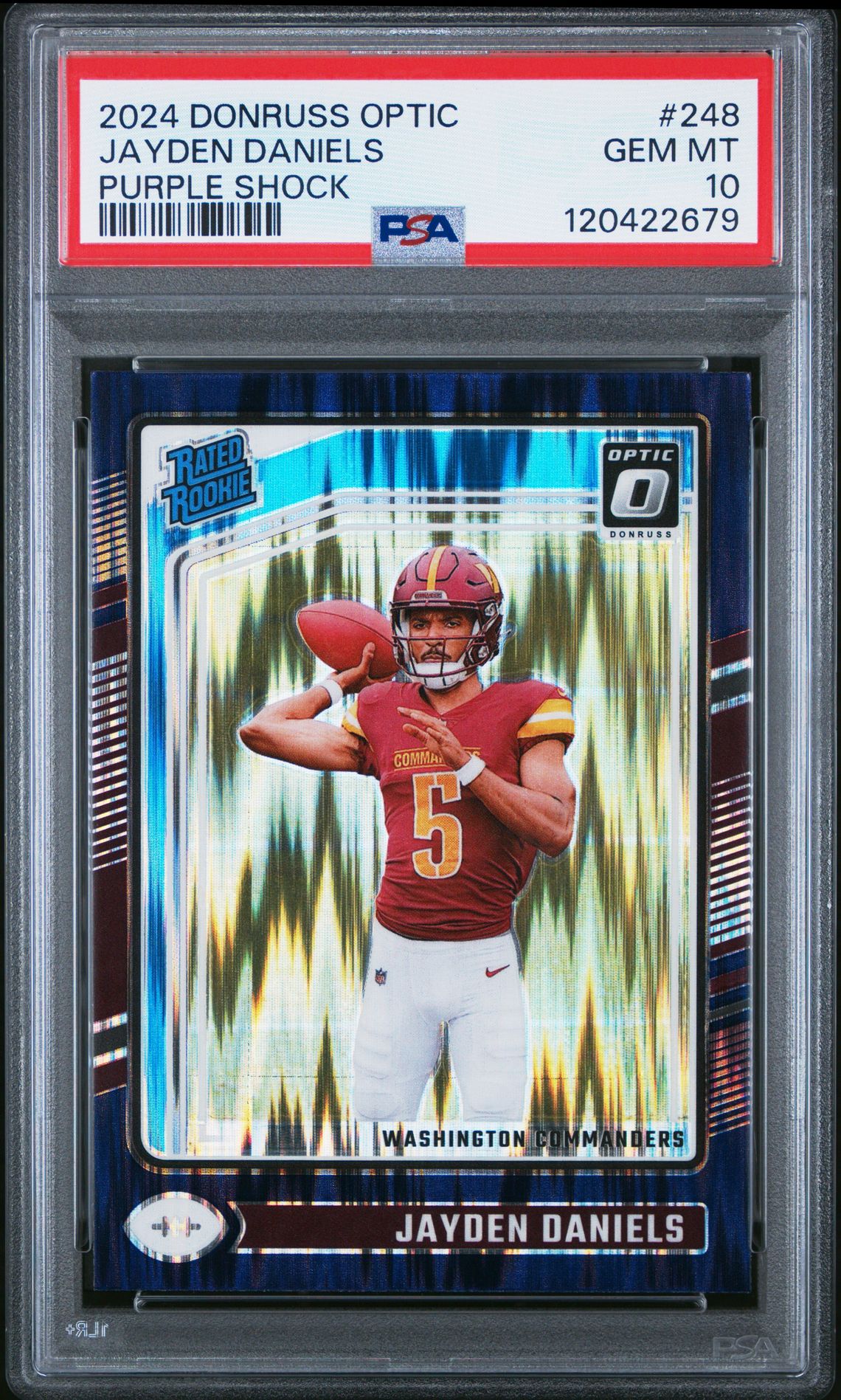 2024 Panini Donruss Optic Jayden Daniels #248 (Purple Shock) Gem Mt 10 front
