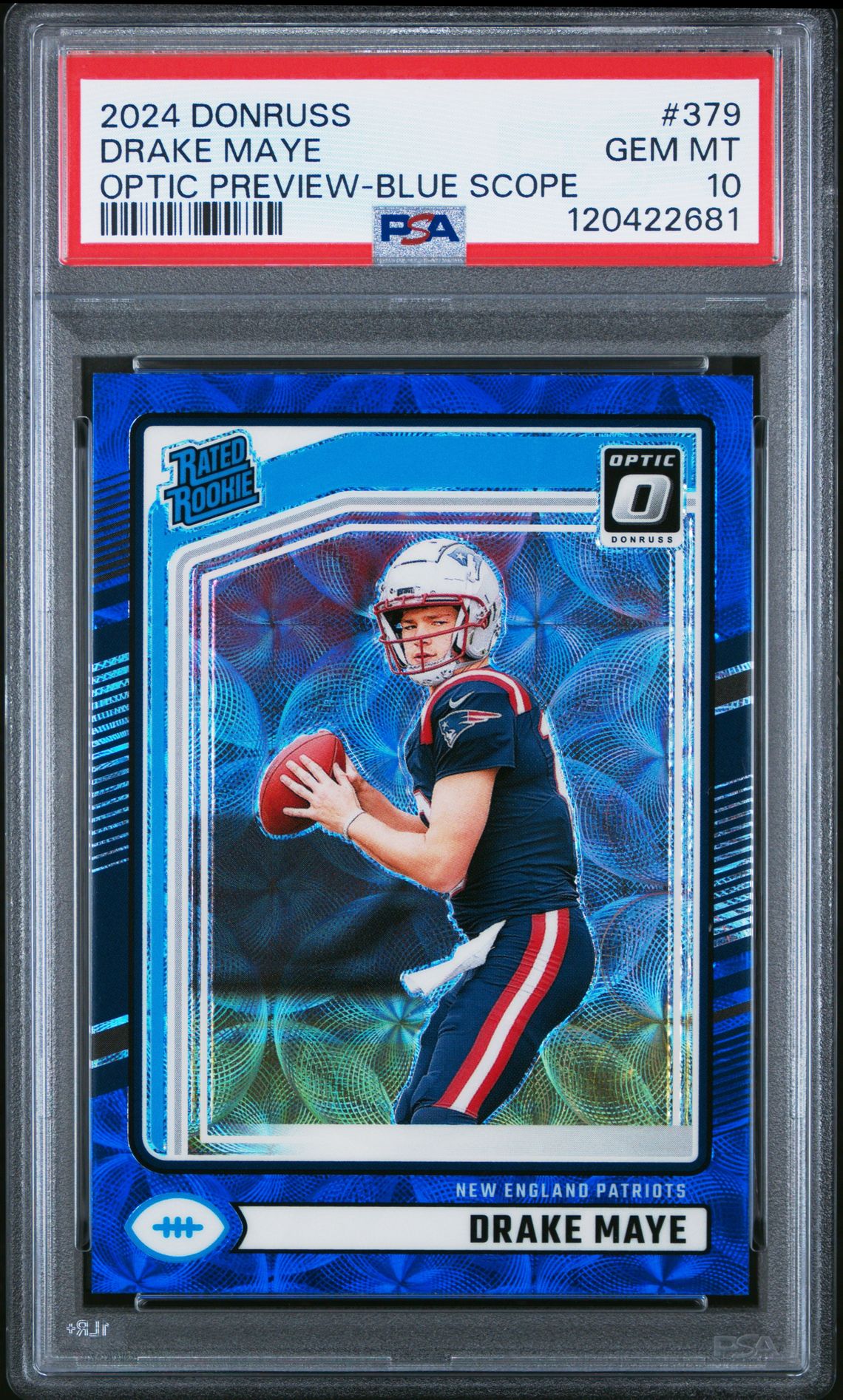 2024 Panini Donruss Drake Maye #379 (Optic Preview-Blue Scope) Gem Mt 10 front