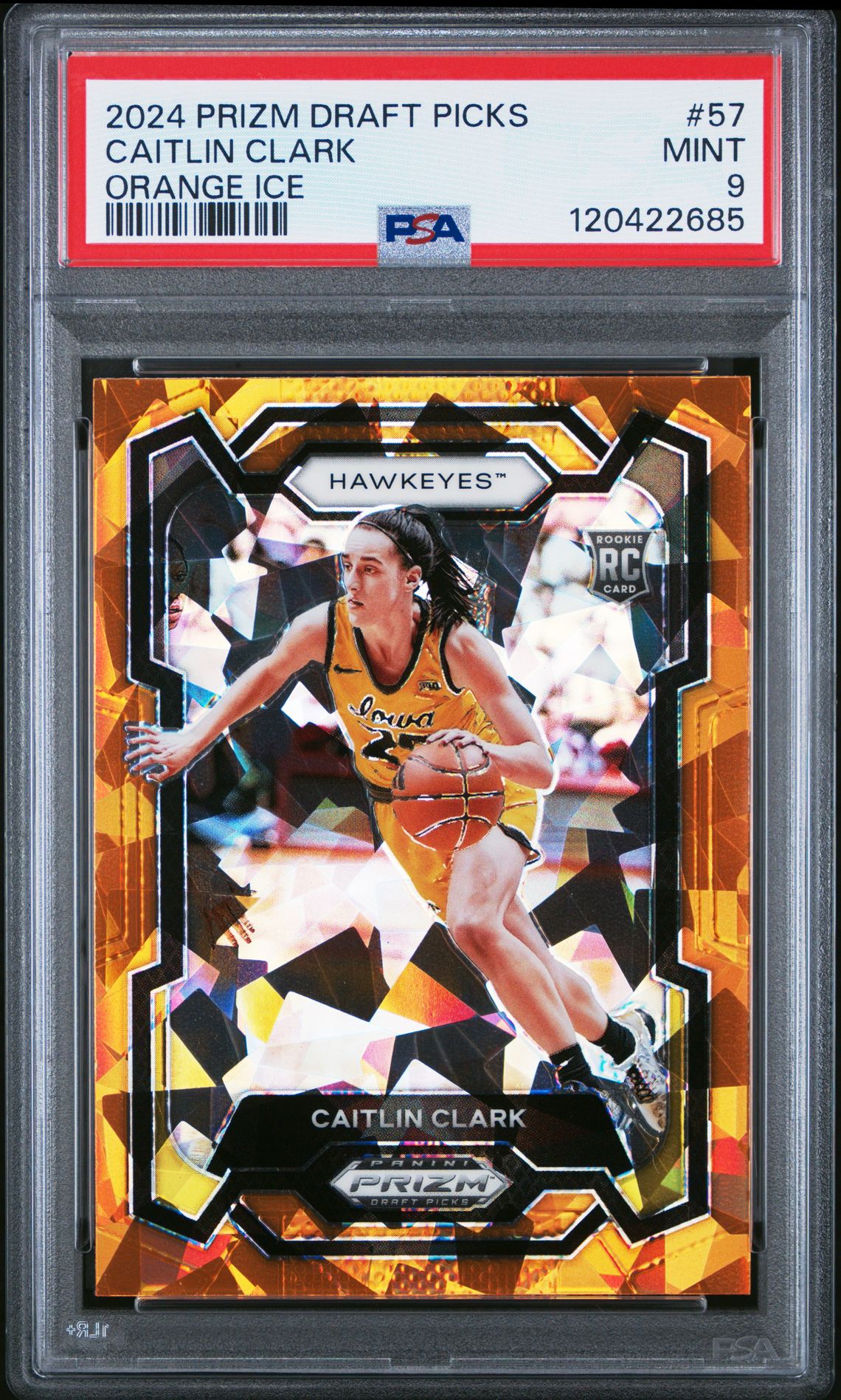 2024 Panini Prizm Draft Picks Caitlin Clark #57 (Orange Ice) Mint 9 front