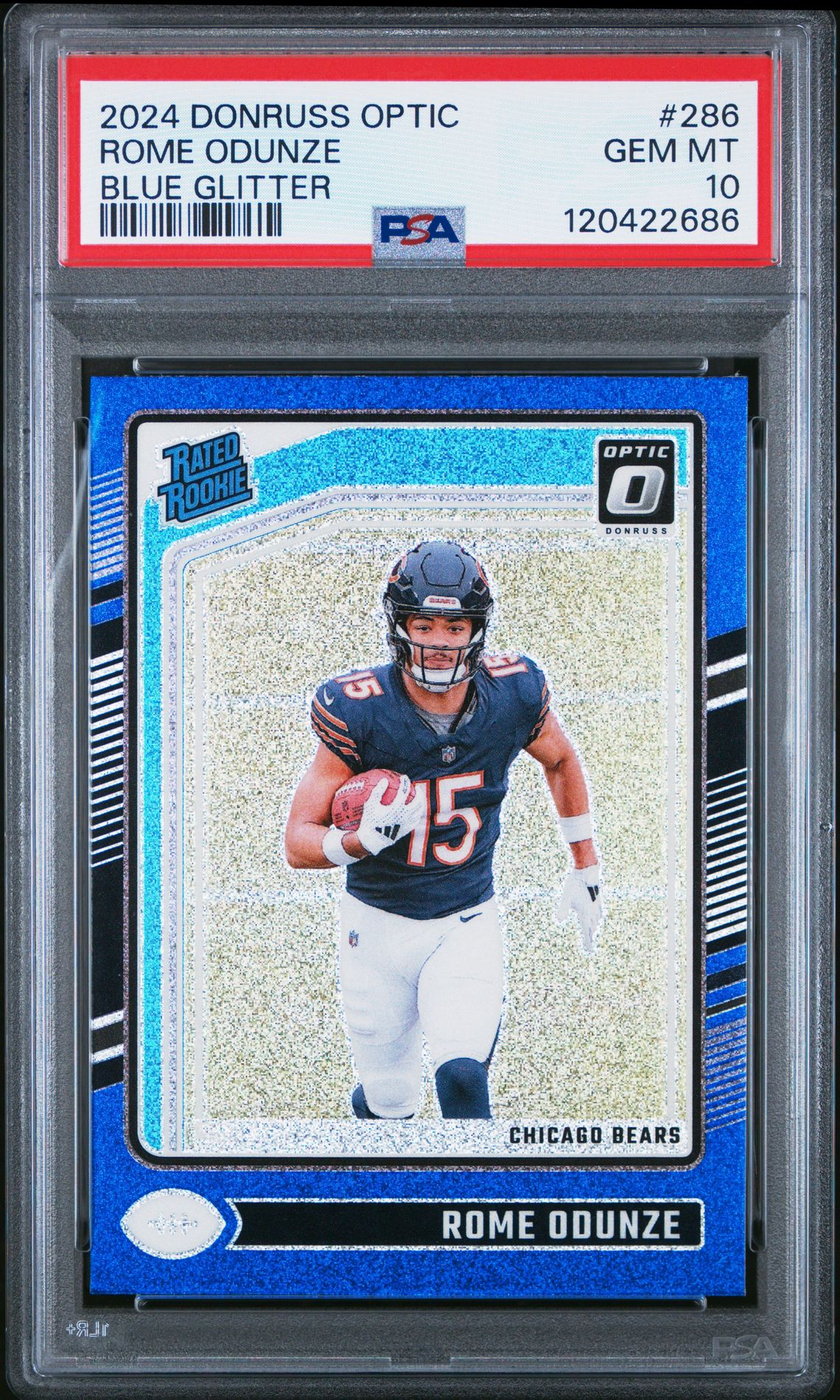 2024 Panini Donruss Optic Rome Odunze #286 (Blue Glitter) Gem Mt 10 front