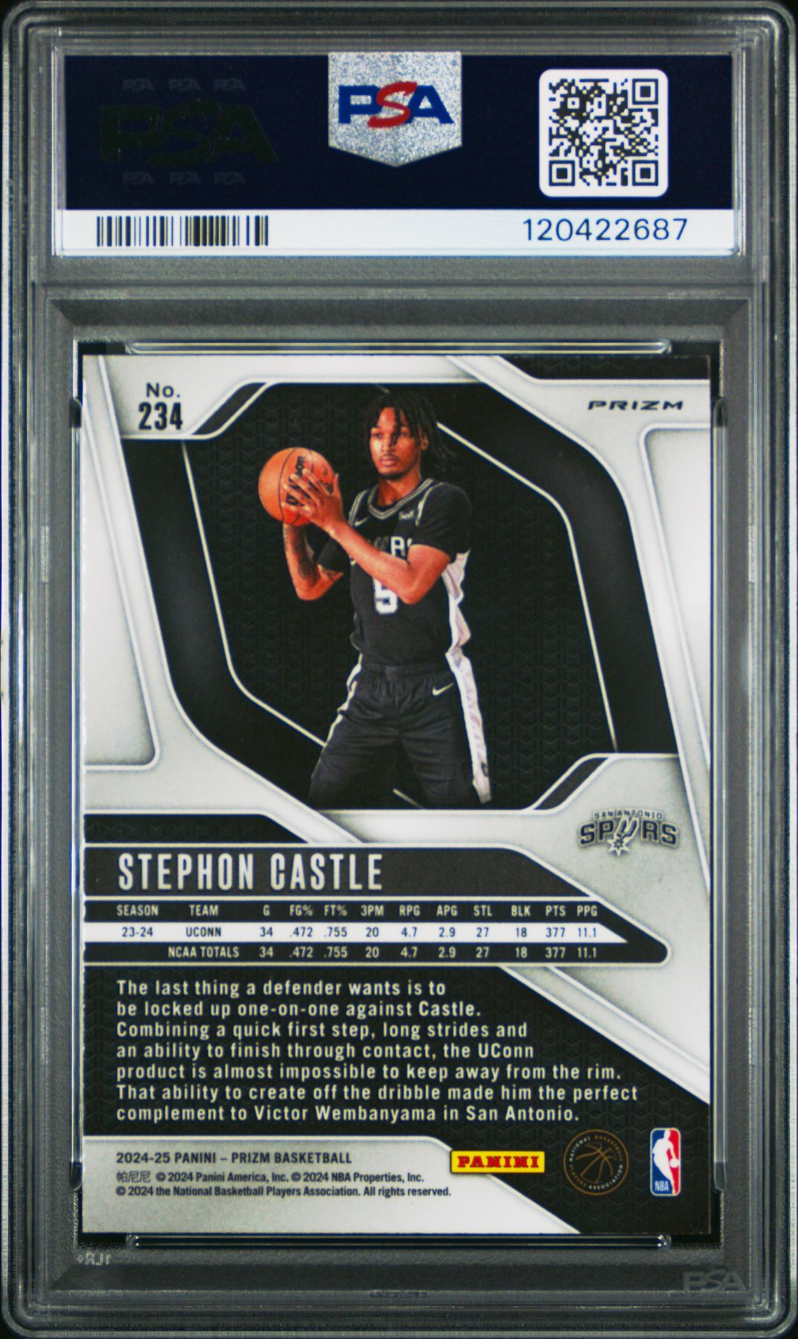 2024 Panini Prizm Stephon Castle #234 (Silver Prizm) Mint 9 back
