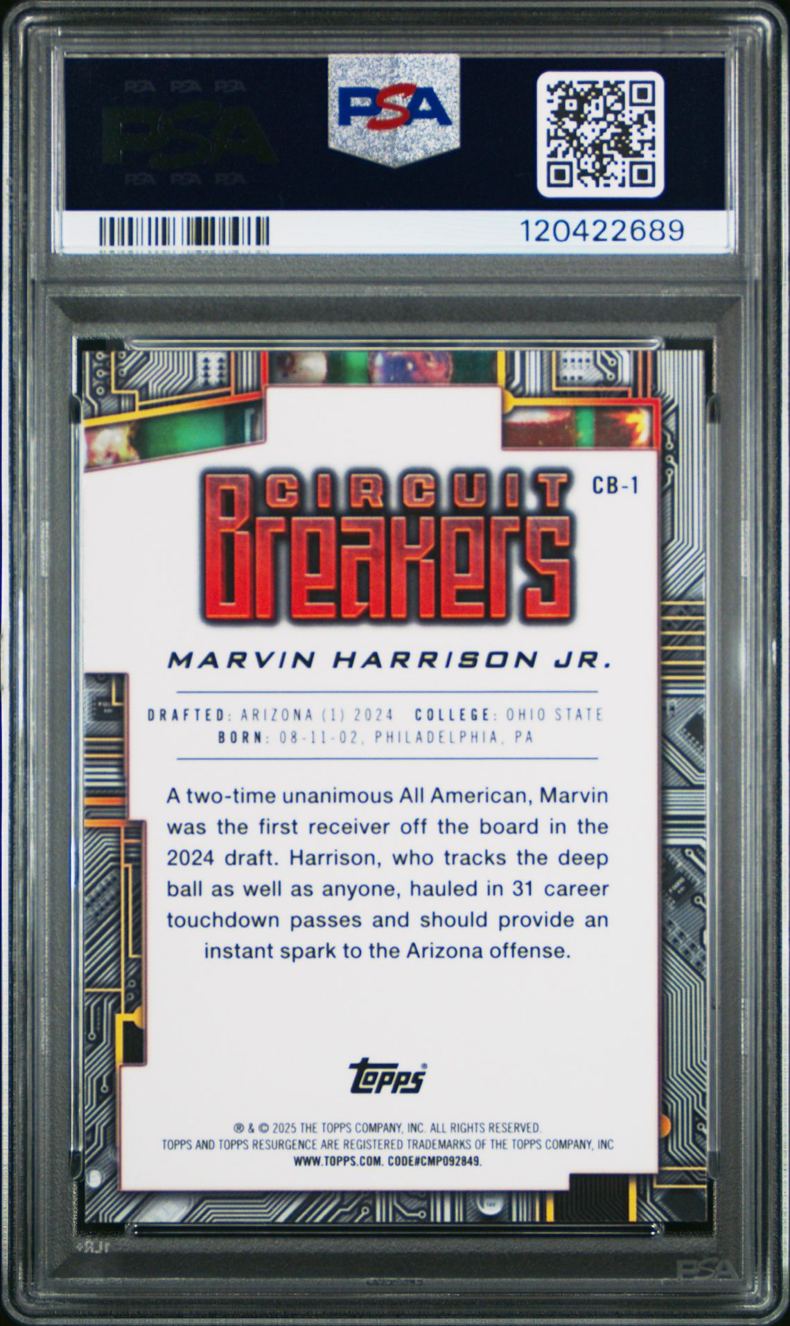 2024 Topps Resurgence Circuit Breakers Marvin Harrison Jr. #Cb1 Gem Mt 10 back