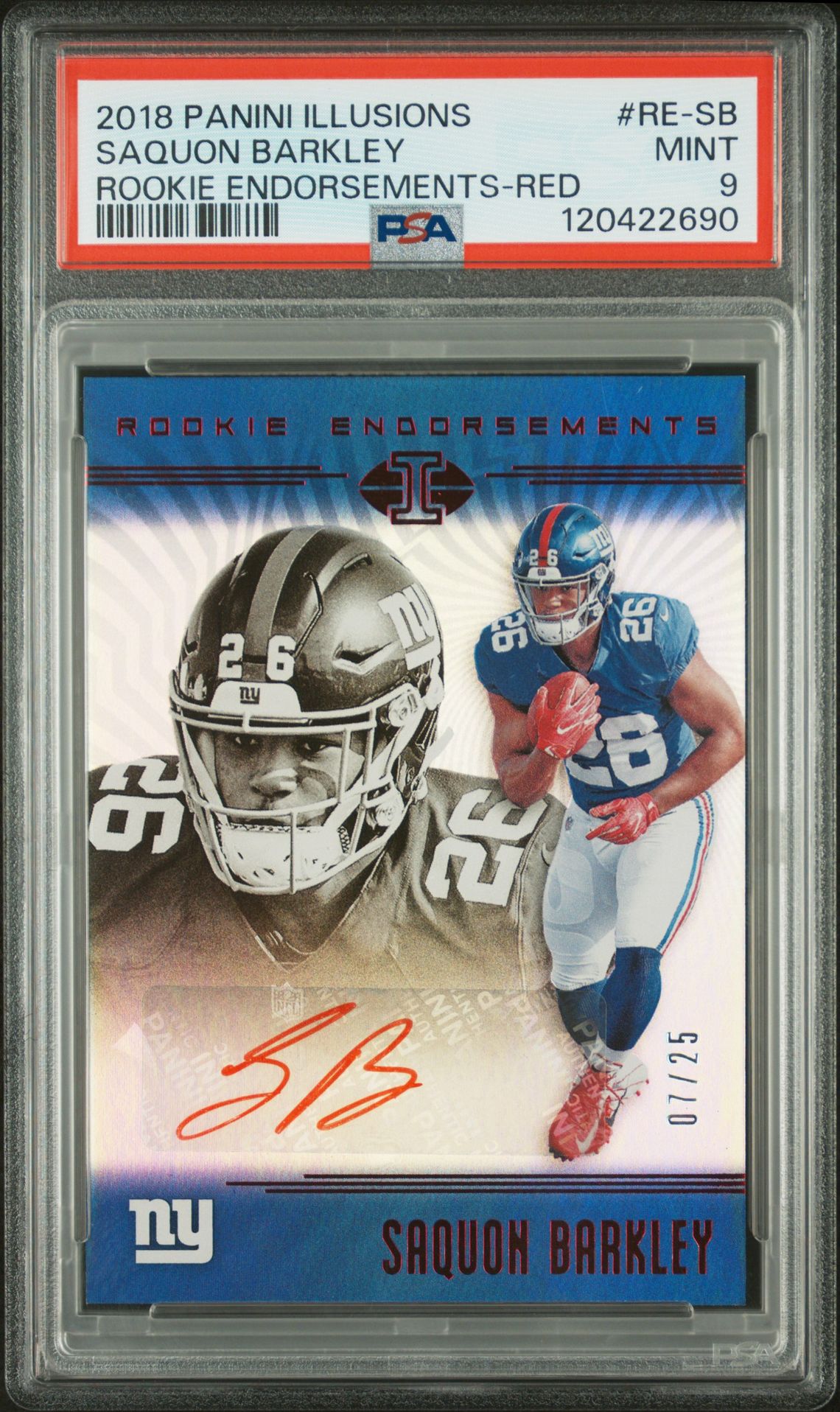 2018 Panini Illusions Rookie Endorsements Saquon Barkley #Re-Sb (Rookie Endorsements-Red) Mint 9 front