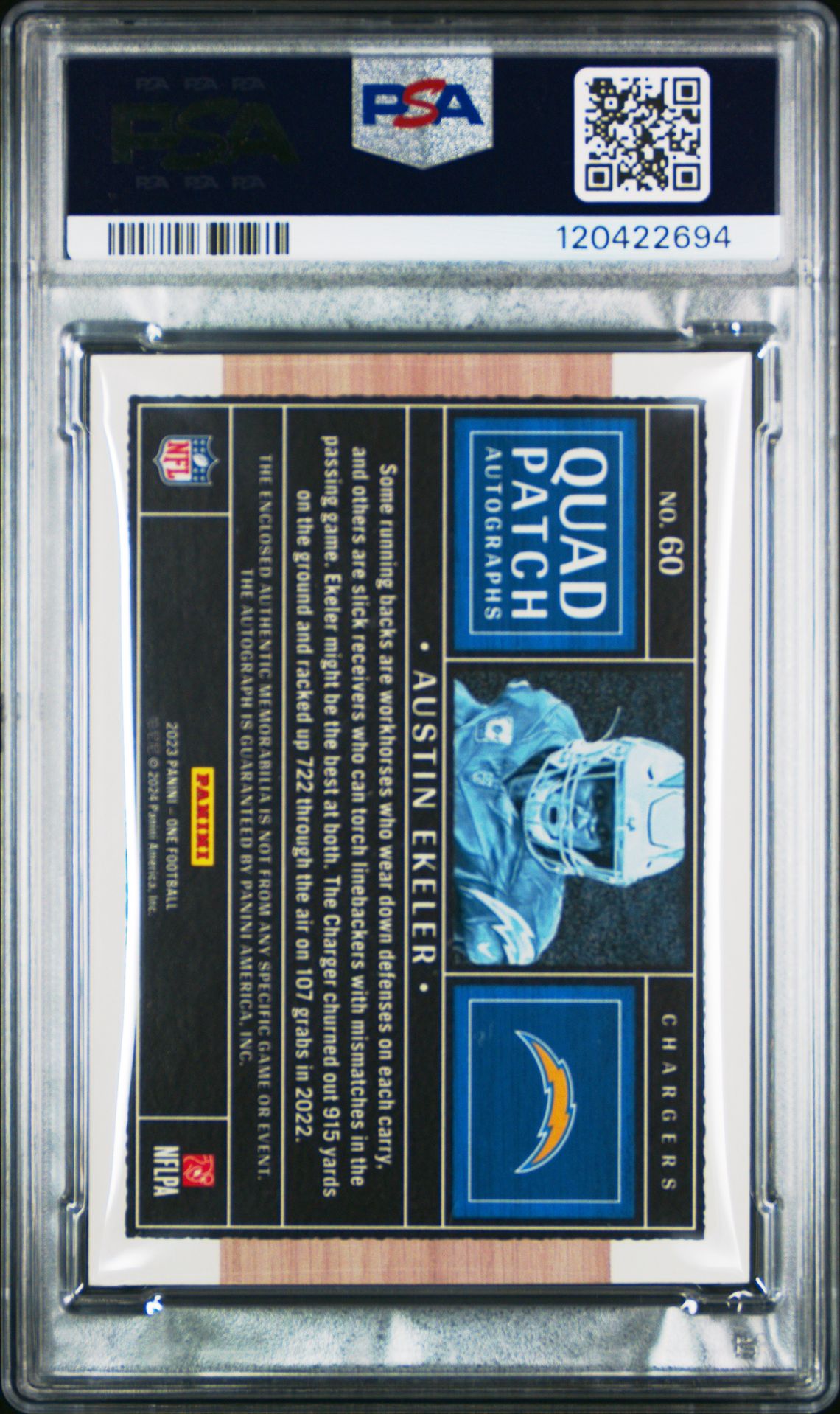 2023 Panini One Austin Ekeler #60 (Quad Patch Auto-Blue) Nm-Mt 8 back