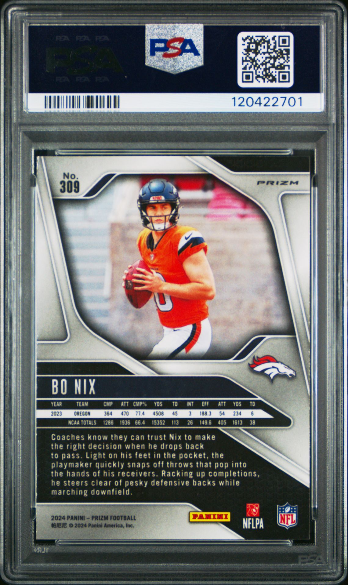 2024 Panini Prizm Bo Nix #309 (Red/White/Blue Prizm) Mint 9 back