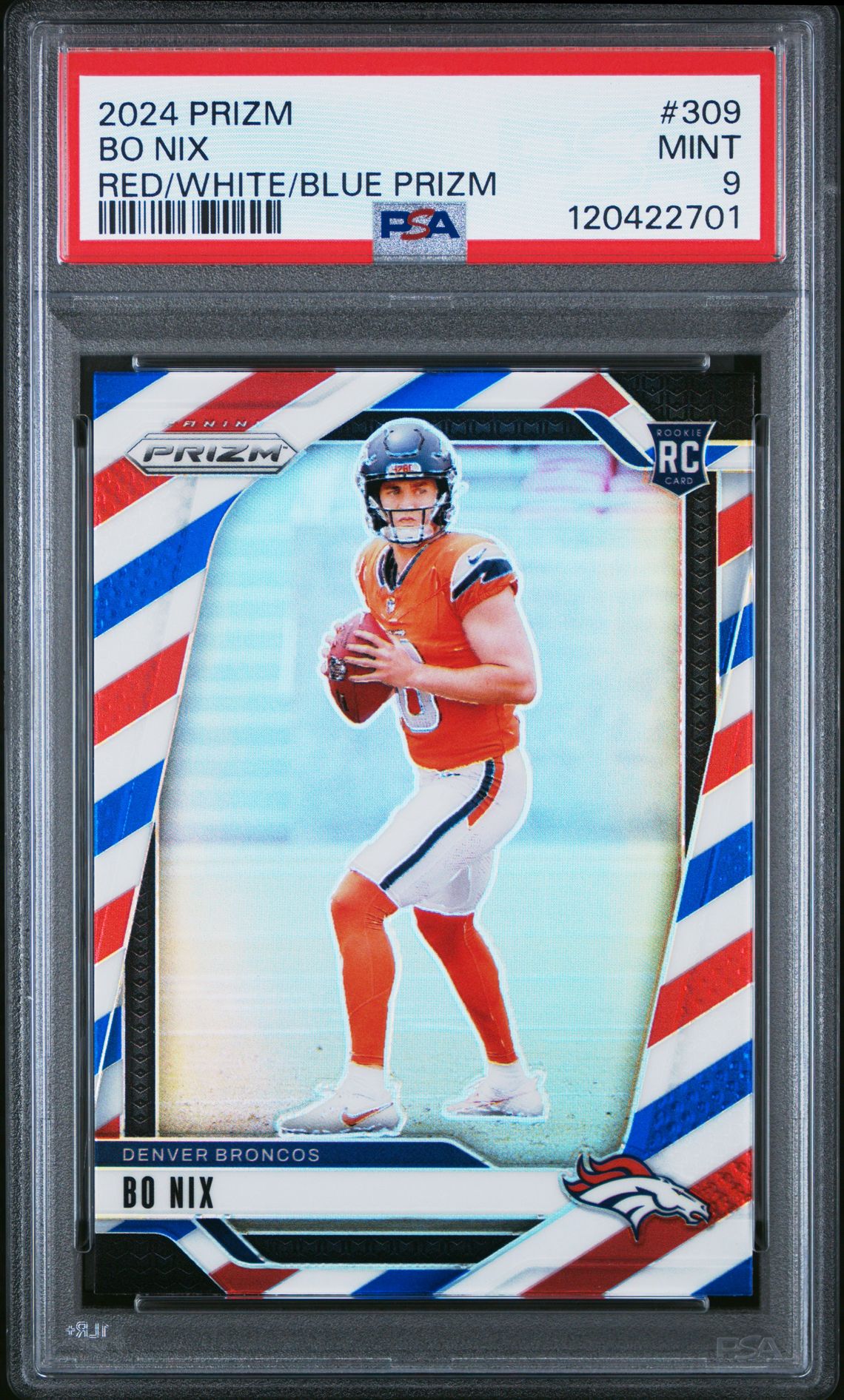 2024 Panini Prizm Bo Nix #309 (Red/White/Blue Prizm) Mint 9 front