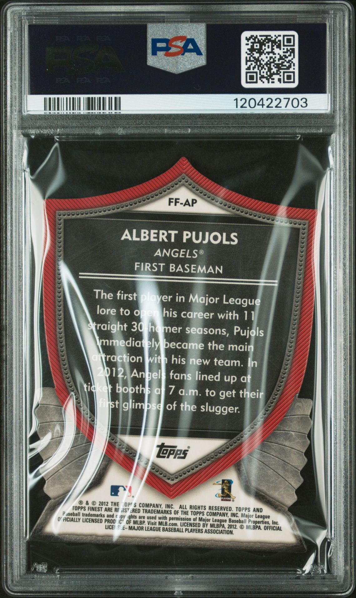 2012 Finest Faces Of The Franchise Albert Pujols #Ff-Ap (Faces Of The Franchise) Mint 9 back