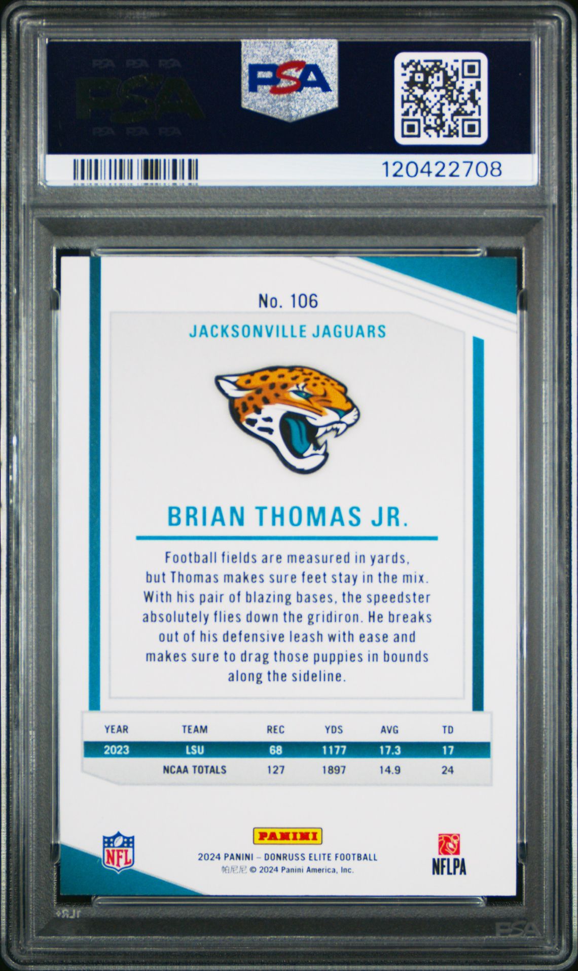 2024 Panini Donruss Elite Brian Thomas Jr. #106 (Aspirations Shimmer) Mint 9 back