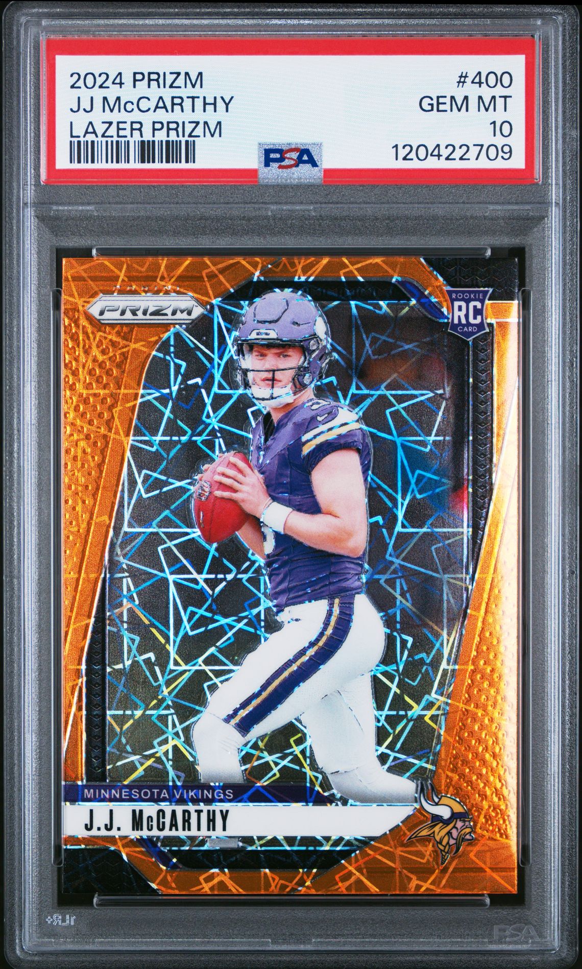 2024 Panini Prizm Jj Mccarthy #400 (Lazer Prizm) Gem Mt 10 front