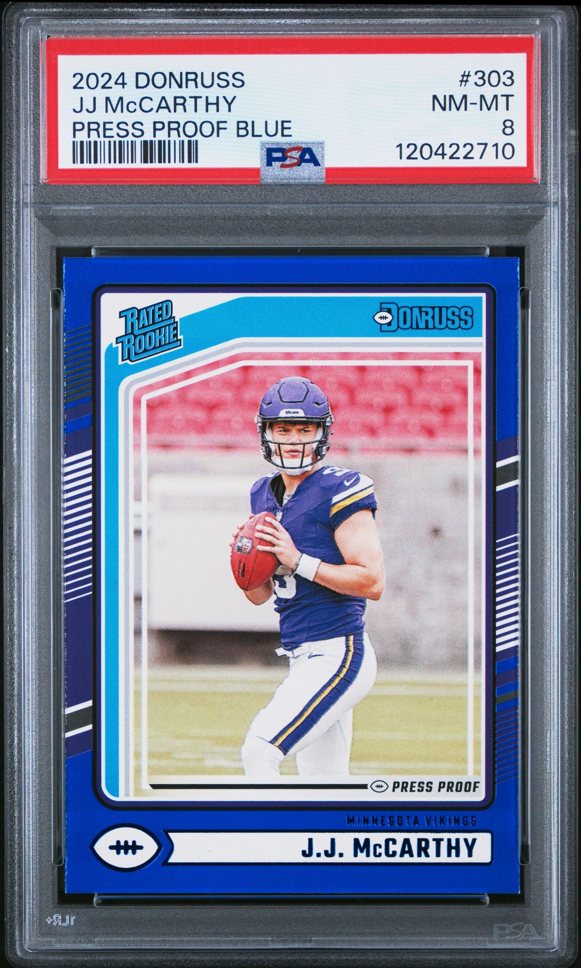 2024 Panini Donruss Jj Mccarthy #303 (Press Proof Blue) Nm-Mt 8 front