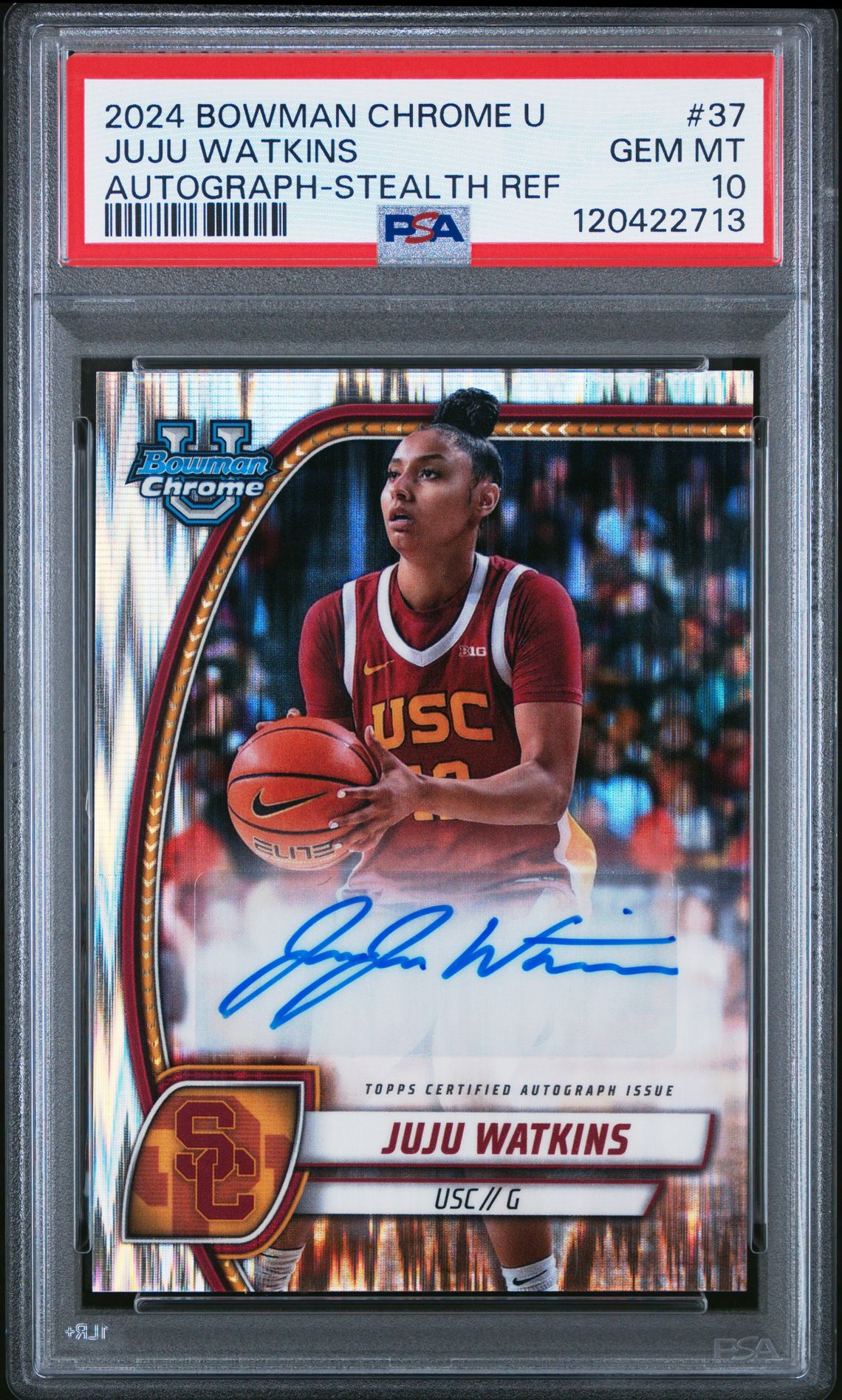 2024 Bowman Chrome University Juju Watkins #37 (Autograph-Stealth Ref) Gem Mt 10 front