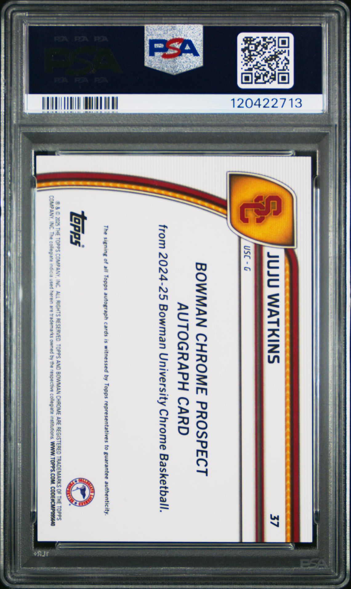 2024 Bowman Chrome University Juju Watkins #37 (Autograph-Stealth Ref) Gem Mt 10 back