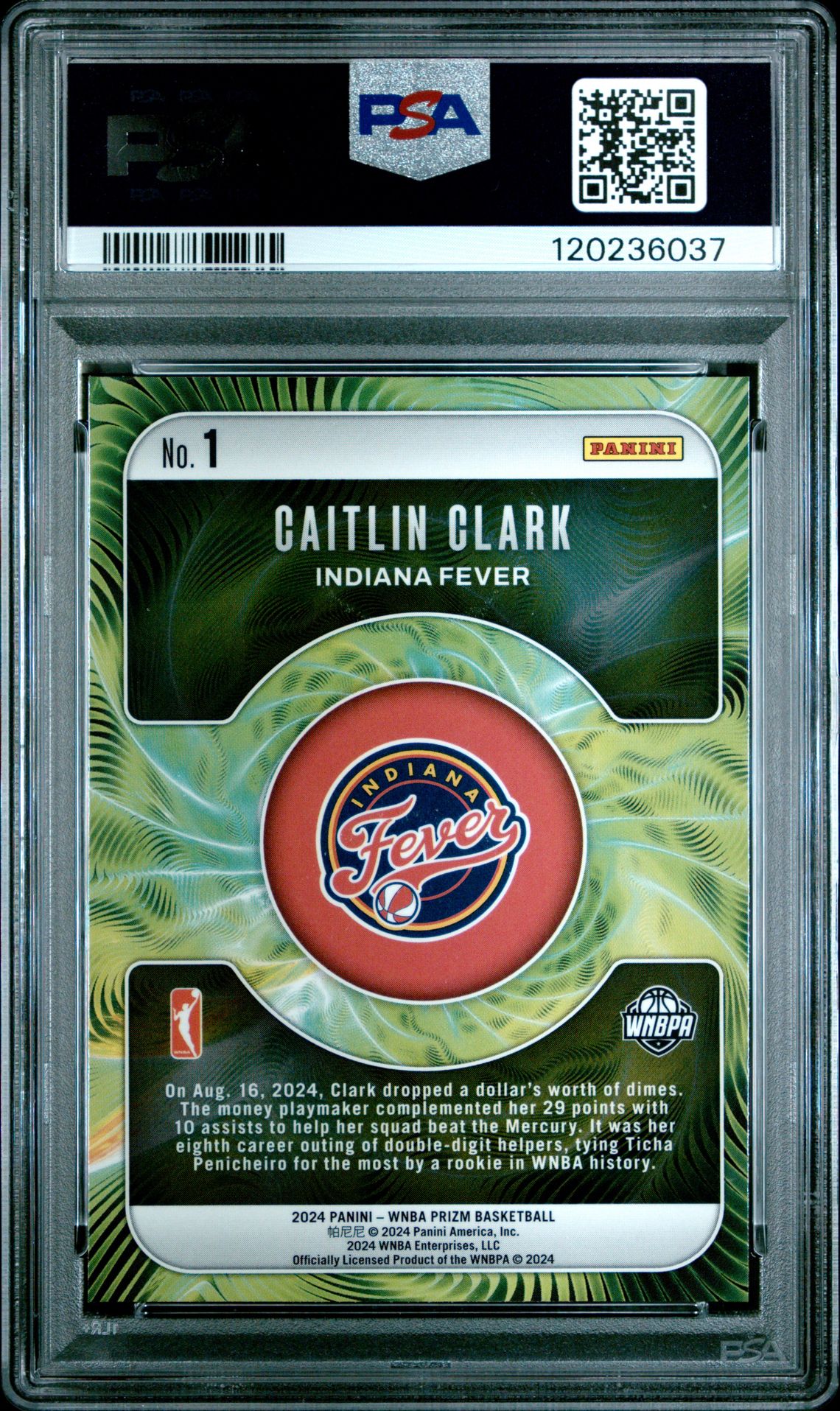 2024 Panini Prizm Wnba Fractal Caitlin Clark #1 Mint 9 back