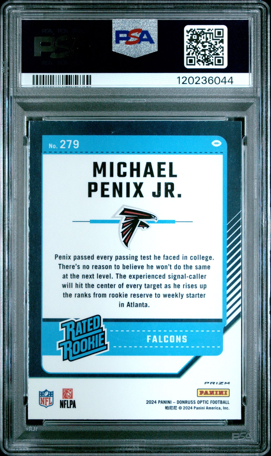 2024 Panini Donruss Optic Michael Penix Jr. #279 (Purple Shock) Gem Mt 10 back