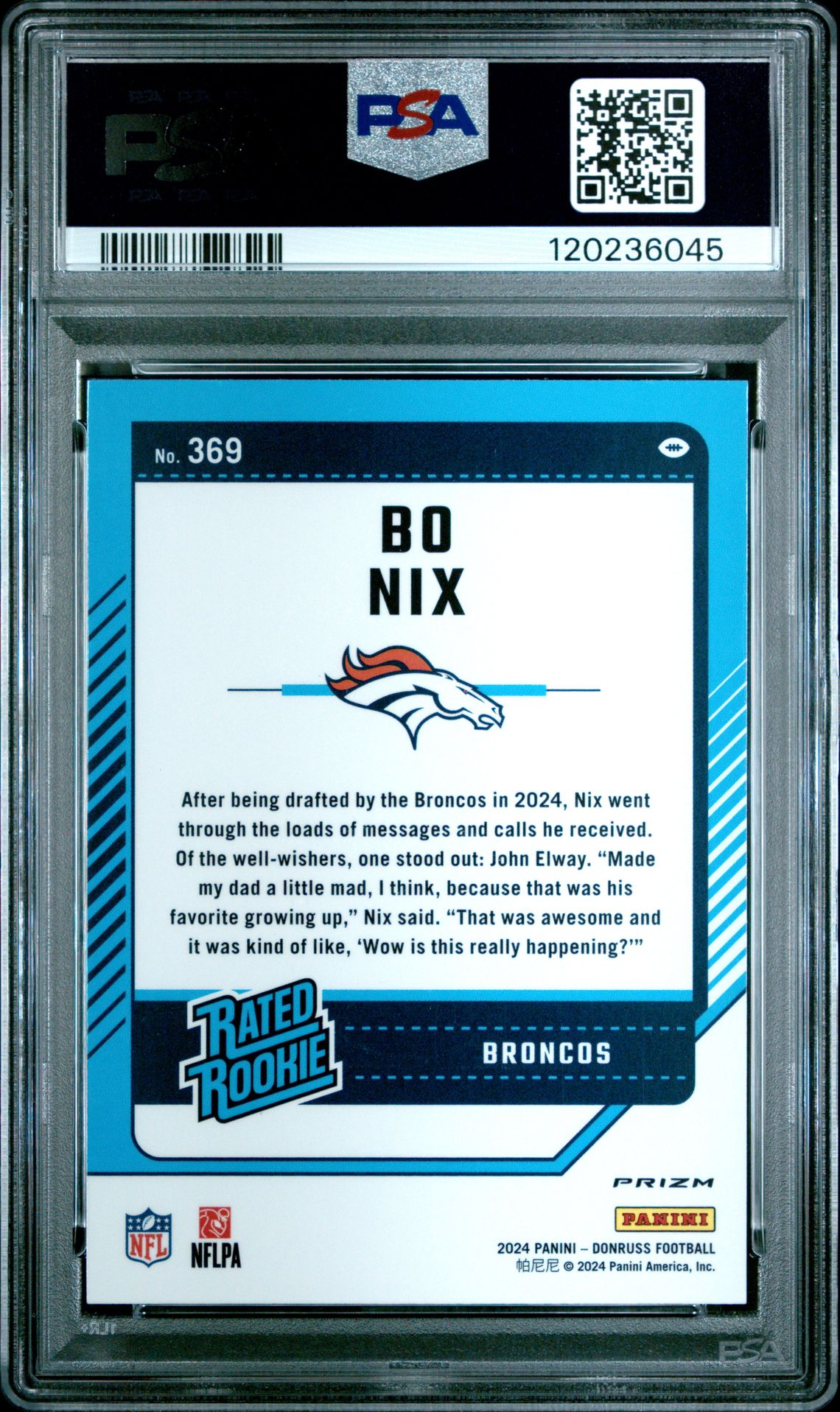 2024 Panini Donruss Bo Nix #369 (Optic Preview-Blue Scope) Gem Mt 10 back
