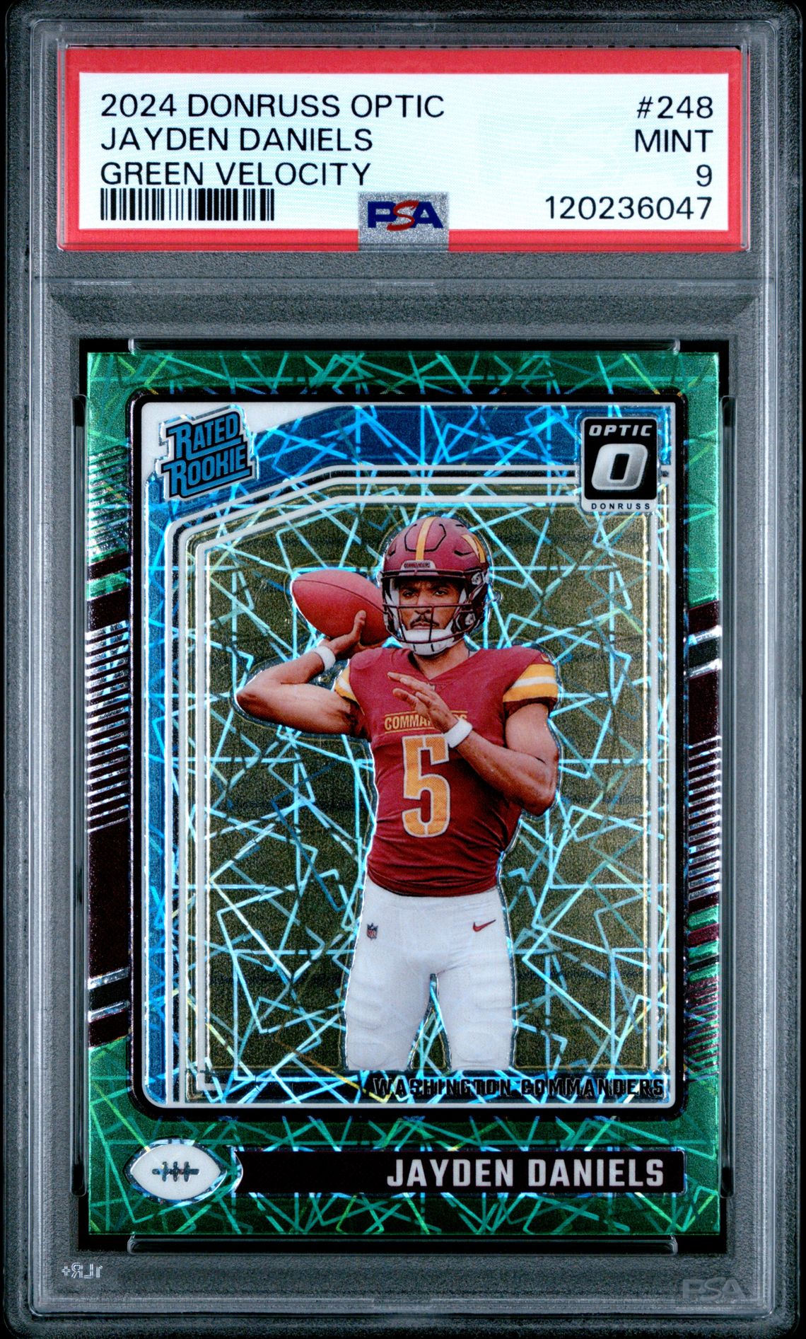2024 Panini Donruss Optic Jayden Daniels #248 (Green Velocity) Mint 9 front