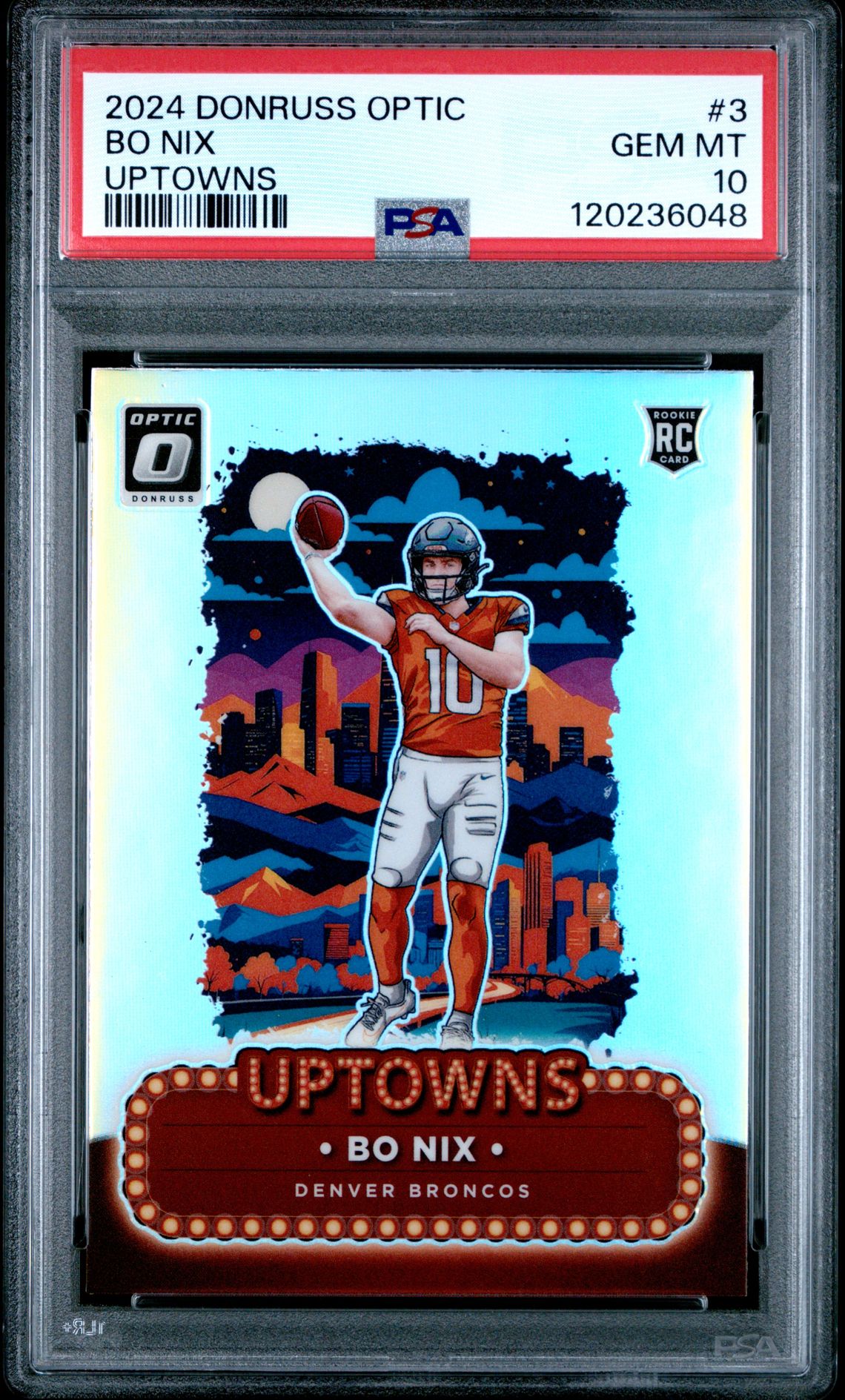 2024 Panini Donruss Optic Uptowns Bo Nix #3 Gem Mt 10 front
