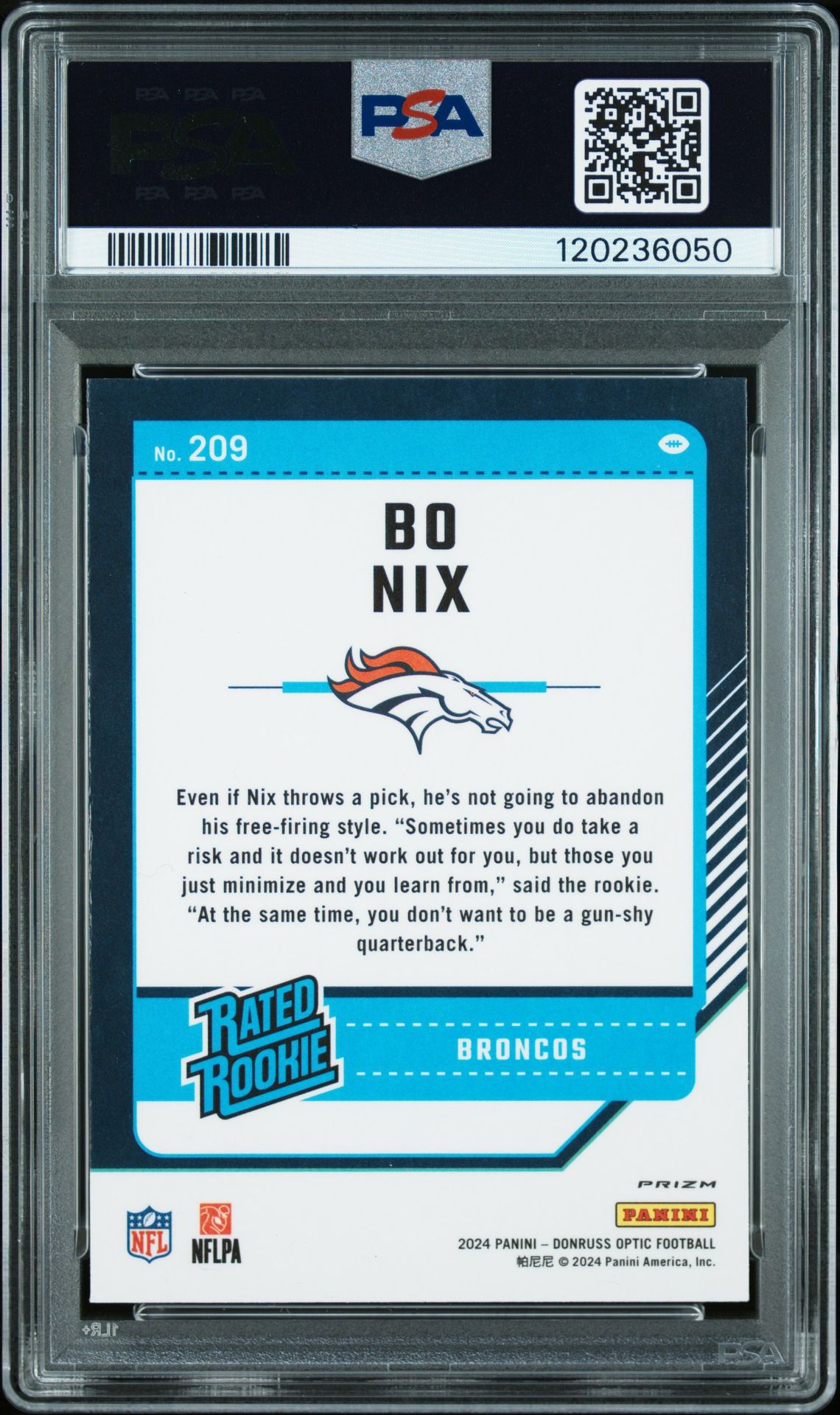 2024 Panini Donruss Optic Bo Nix #209 (Blue Scope) Mint 9 back