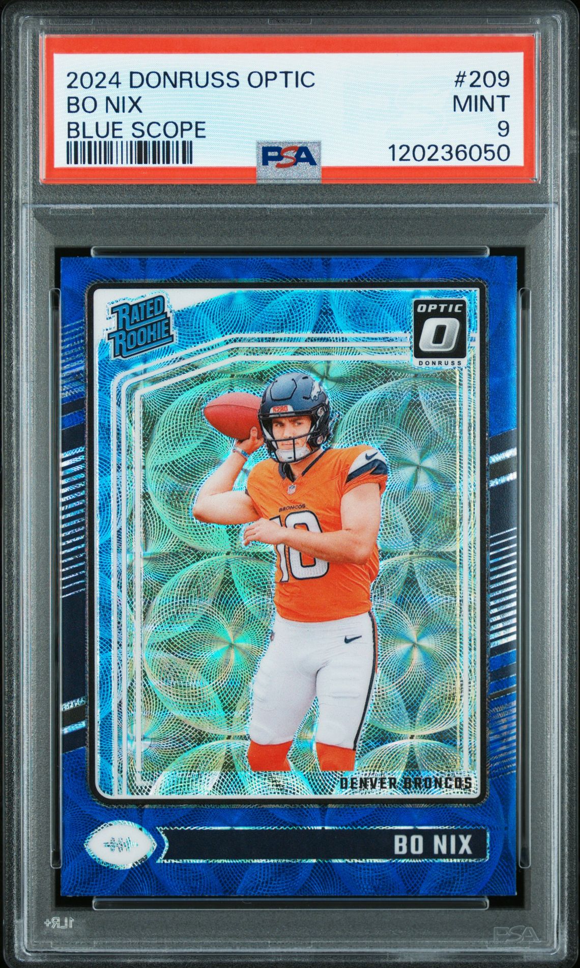 2024 Panini Donruss Optic Bo Nix #209 (Blue Scope) Mint 9 front