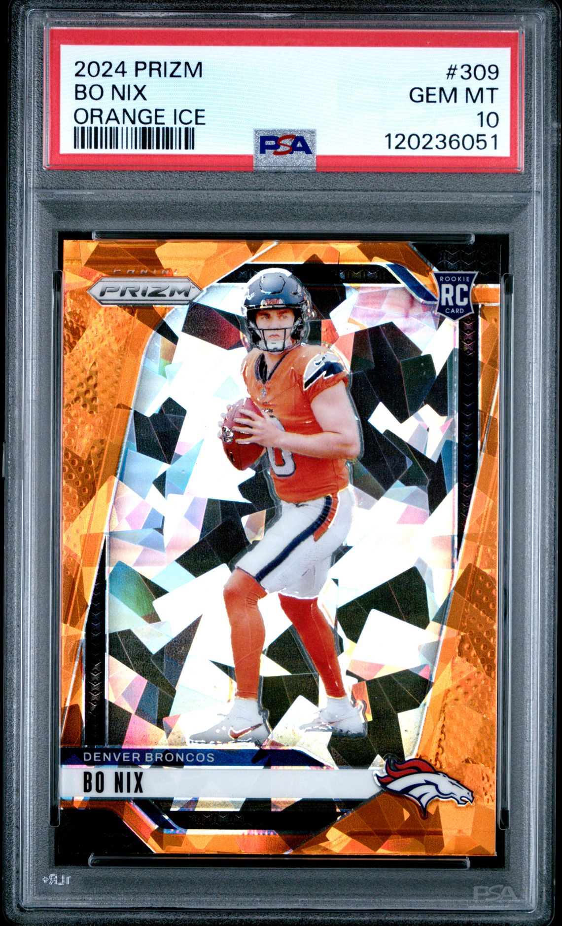 2024 Panini Prizm Bo Nix #309 (Orange Ice) Gem Mt 10 front